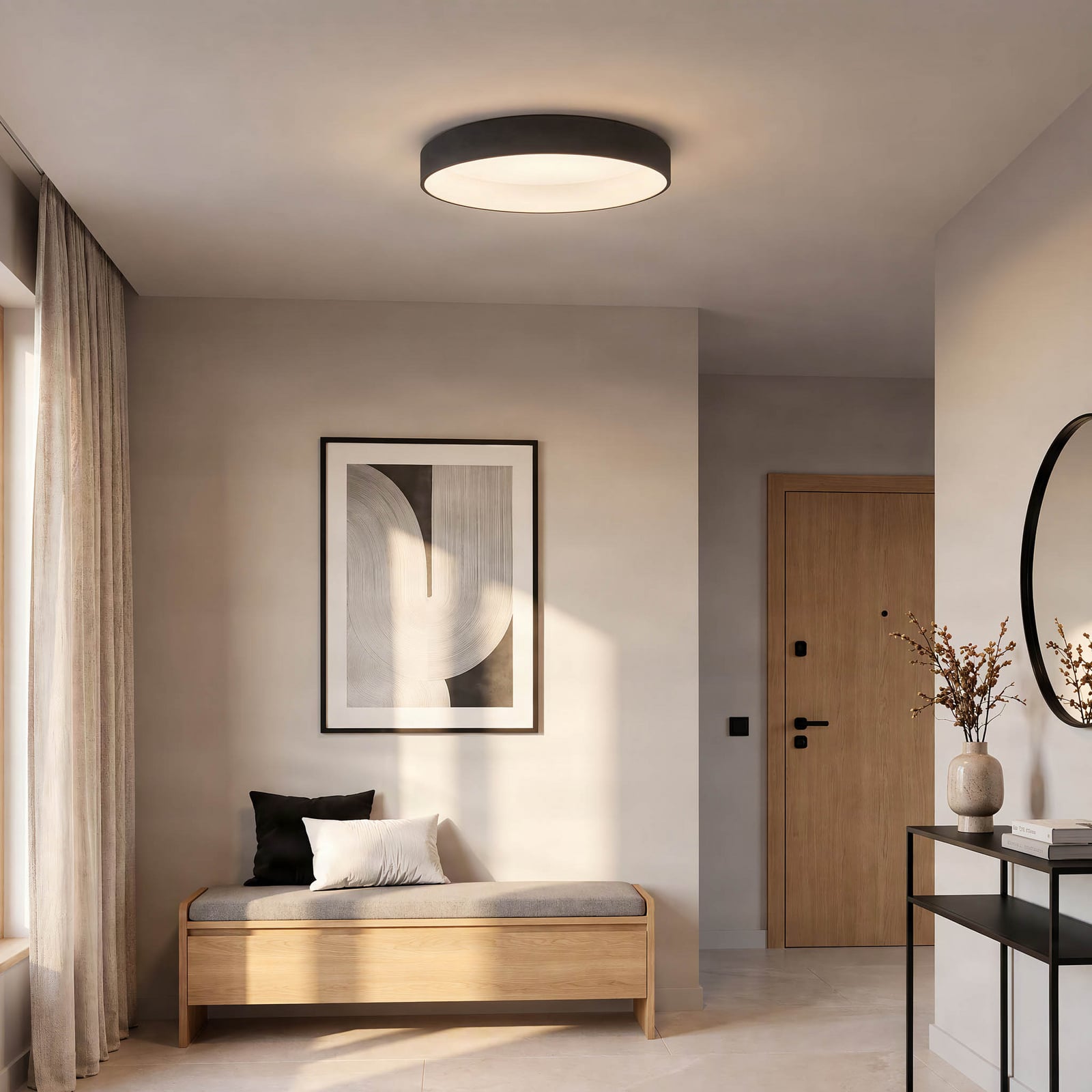 Arcchio LED plafondlamp Aleksi, Ø 60 cm, zwart, metaal, CCT Arcchio LED plafondlamp Aleksi, Ø 60 cm, zwart, metaal, CCT