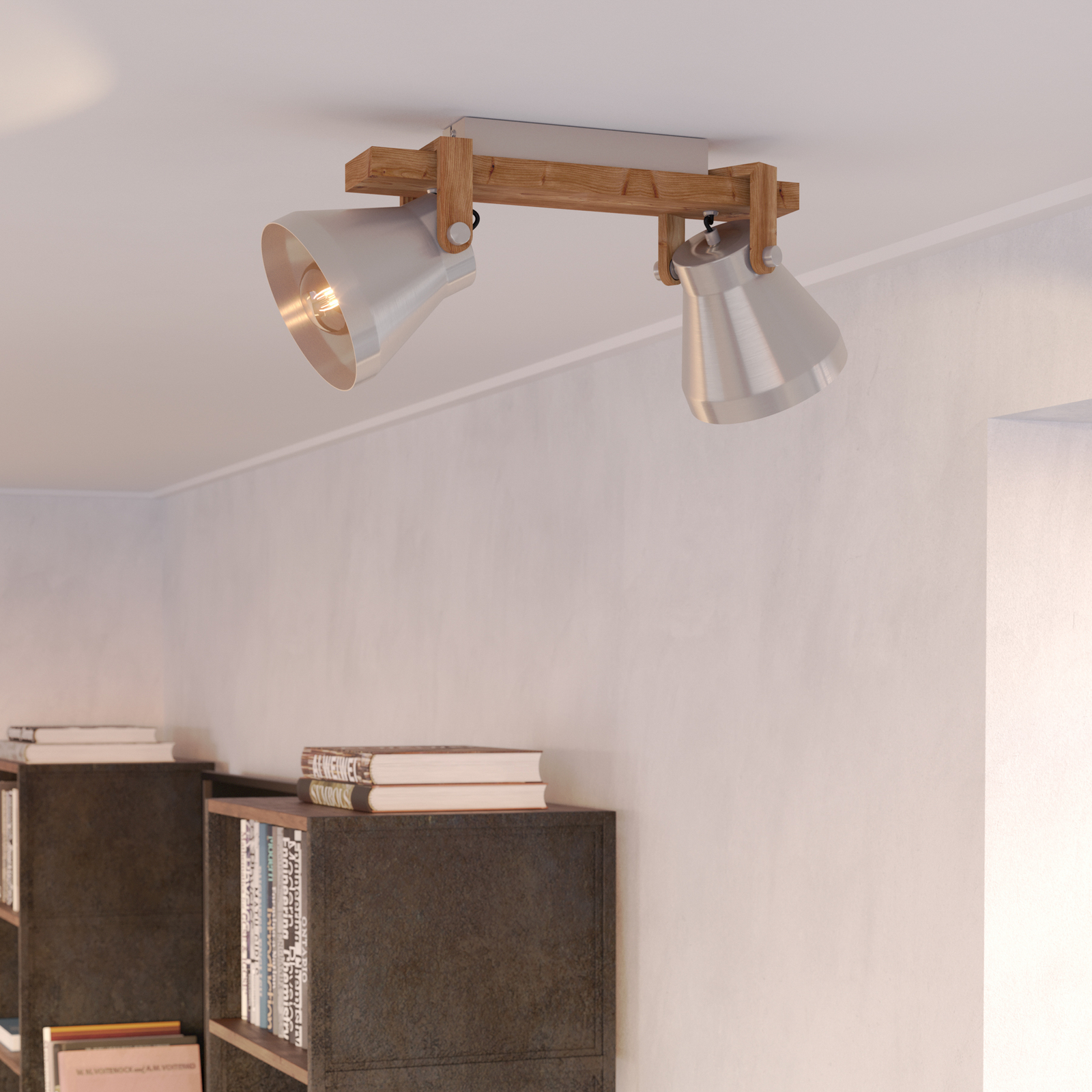 Deckenstrahler Cawton, Länge 58,5 cm, stahl/braun, 2-flg.