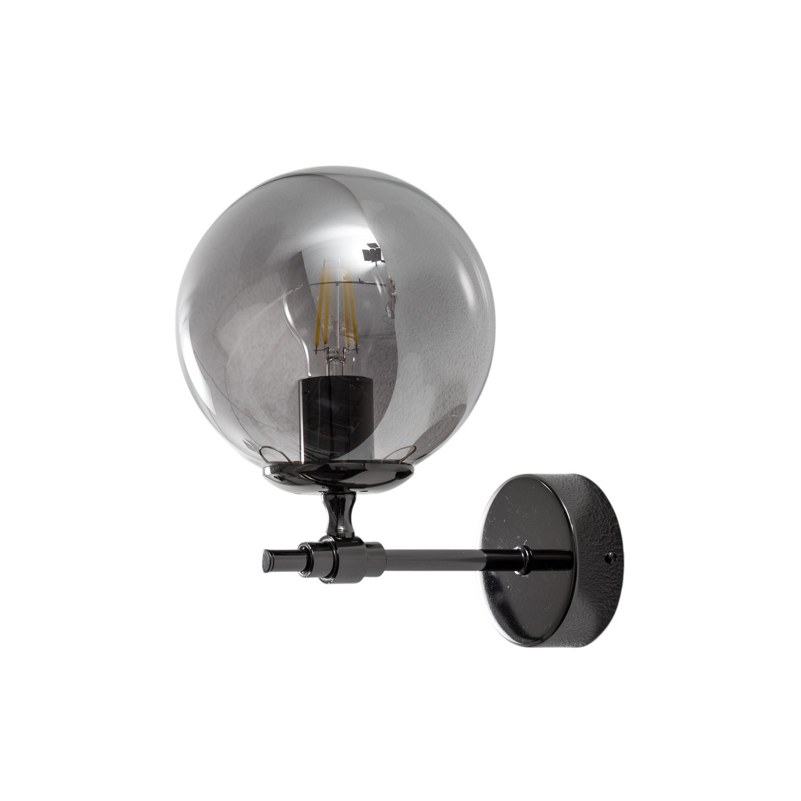 Portemo sienas lampa, dūmakaini pelēka/niķeļa, augstums 27 cm, stikls