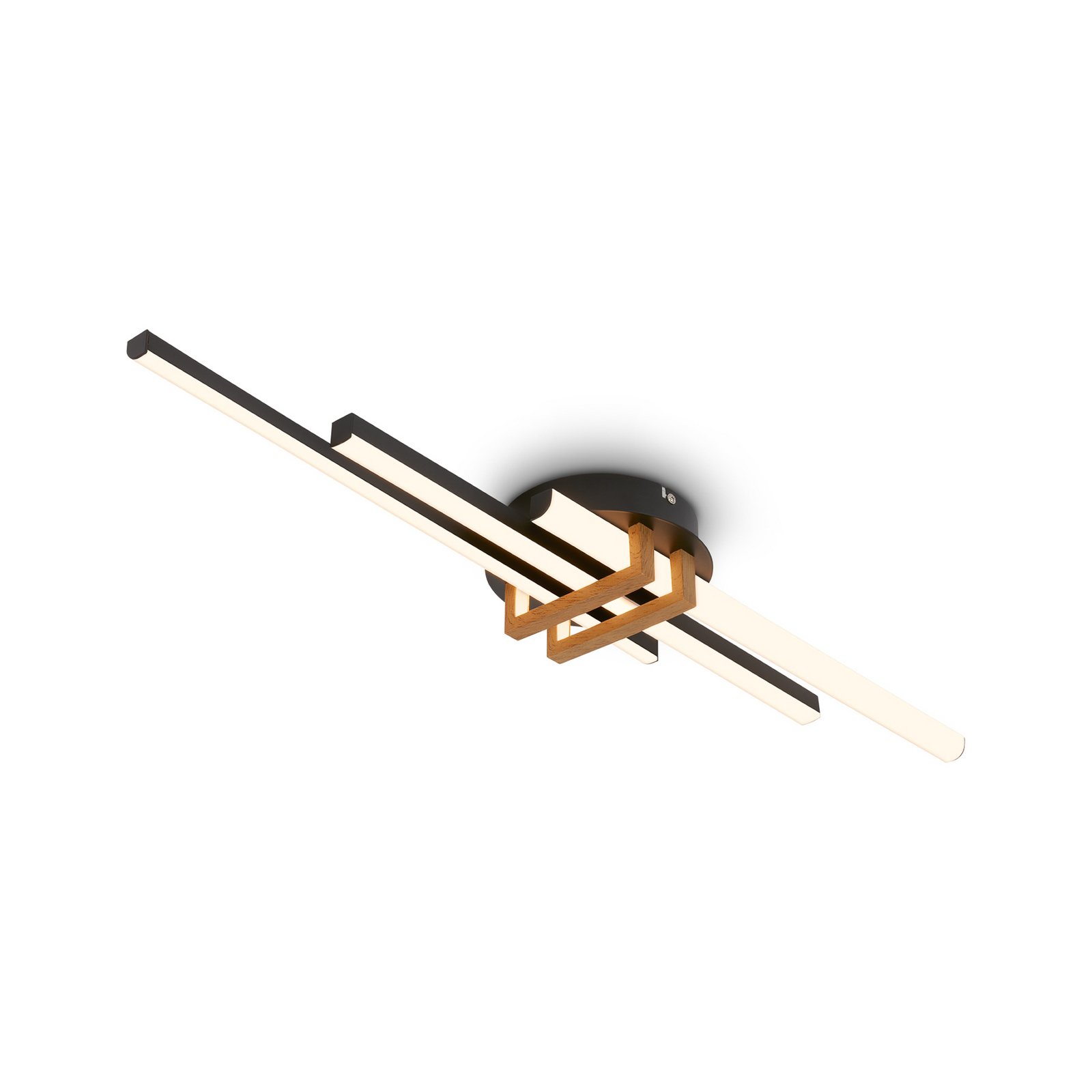 LED plafondlamp Tinka, houtkleur/zwart, lengte 78 cm