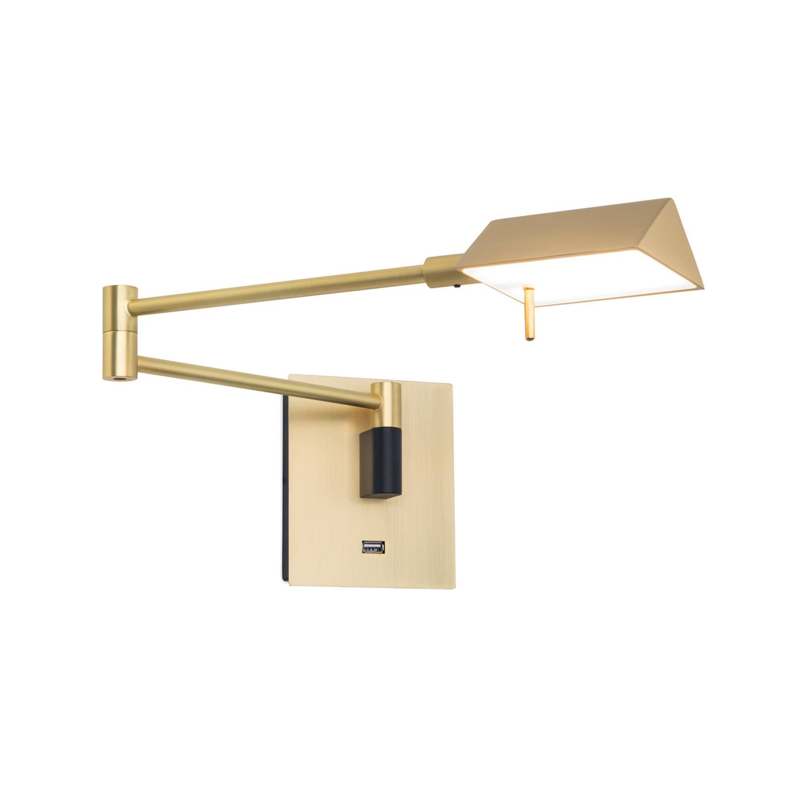 LED-Wandleuchte Boston mit USB-Steckdose, messing