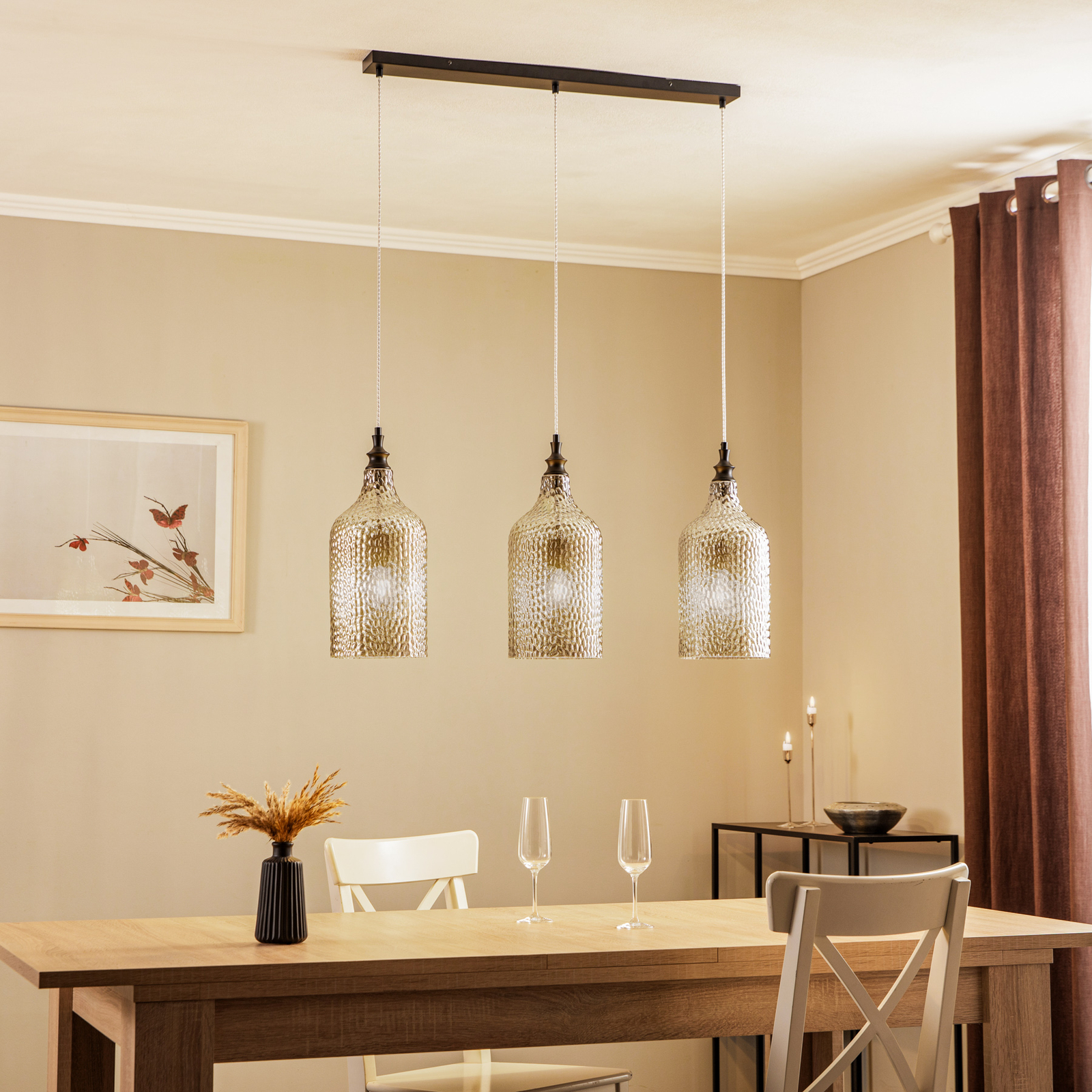 Lindby hanglamp Drakar, 3-lamps, grijs, glas, Ø 19,5 cm