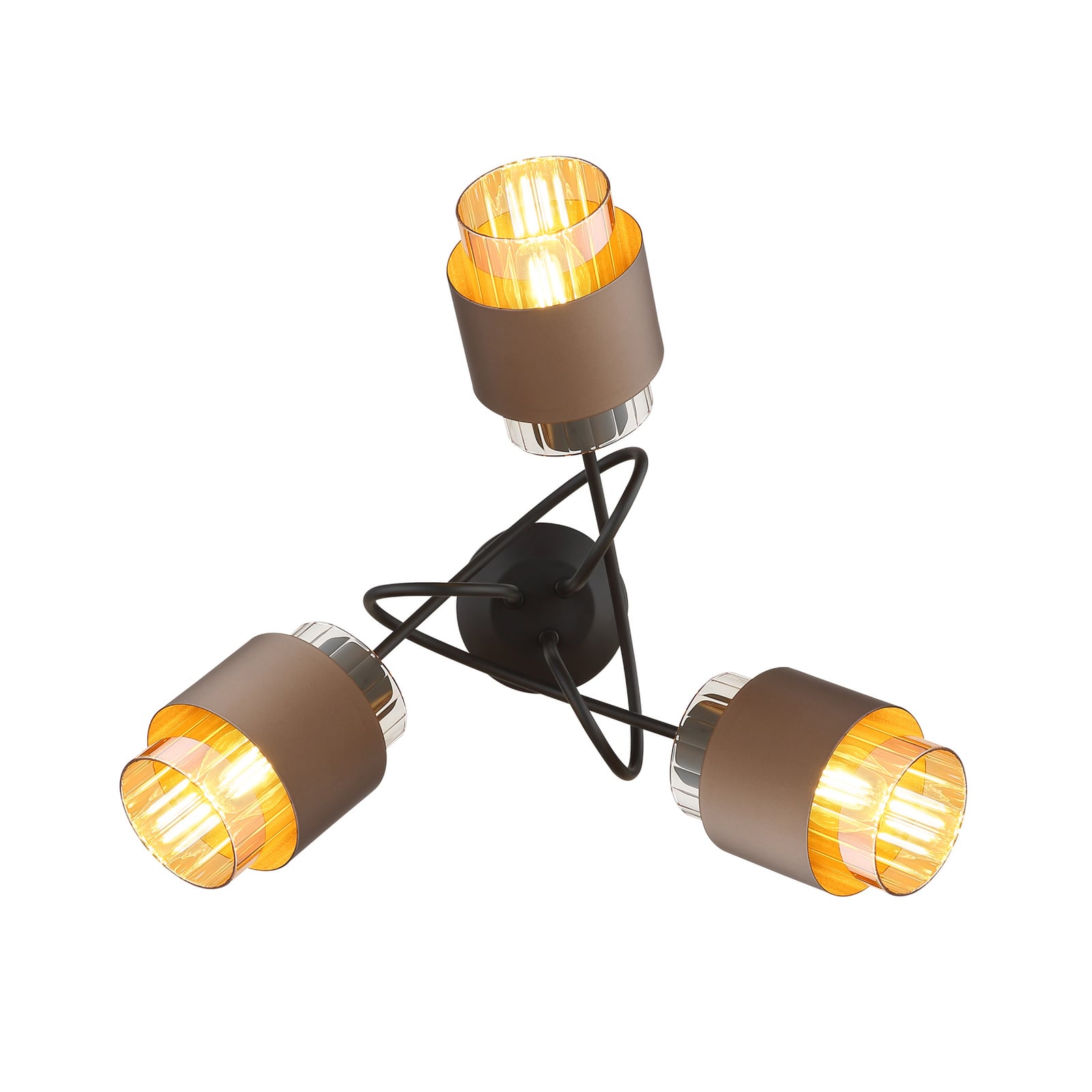 Plafondlamp Milley, amber/brons, glas, Ø 43 cm, 3-lamps, E27 Plafondlamp Milley, amber/brons, glas, Ø 43 cm, 3-lamps, E27