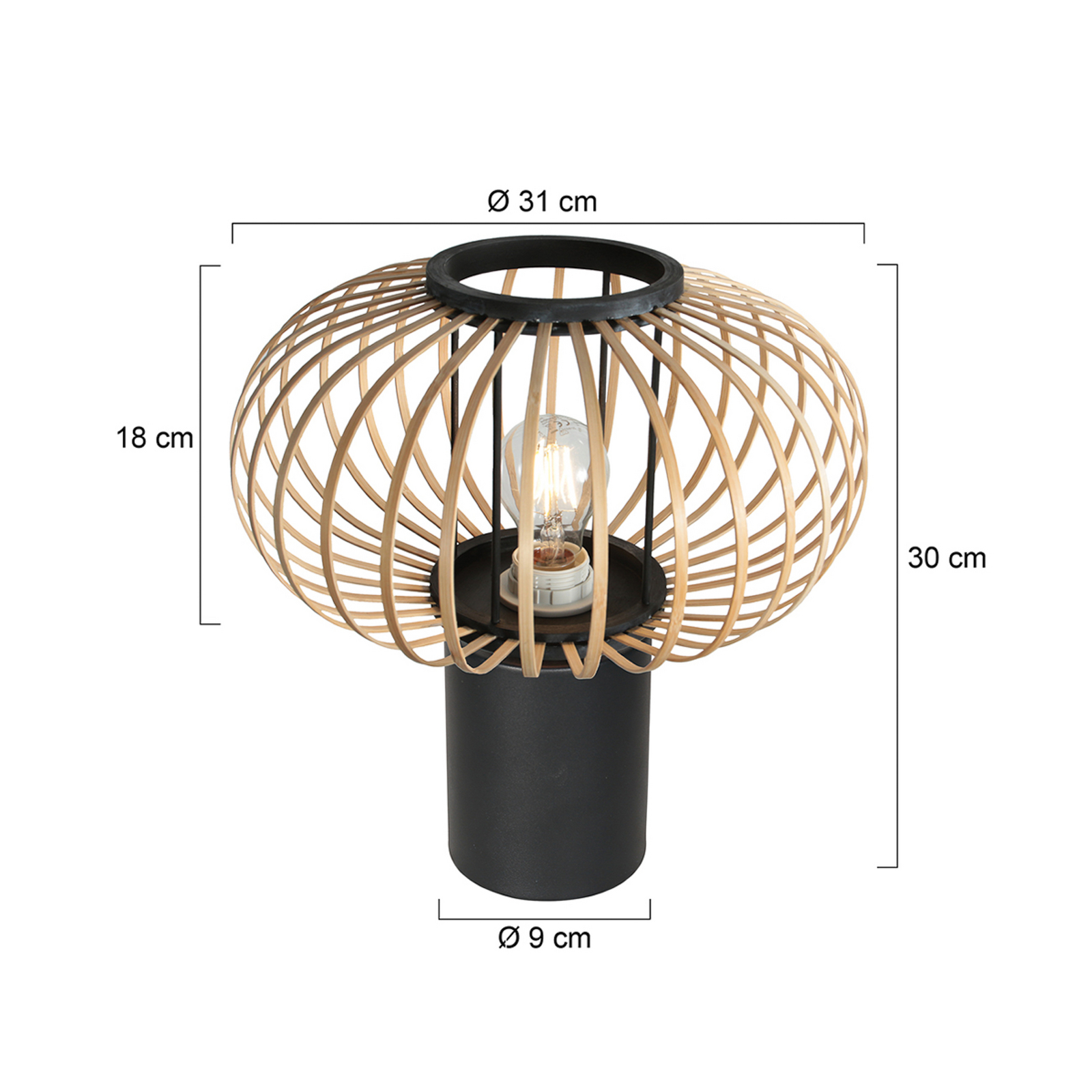 Galda lampa „Bloeba“, melna, ar bambusa kātiem, Ø 31 cm