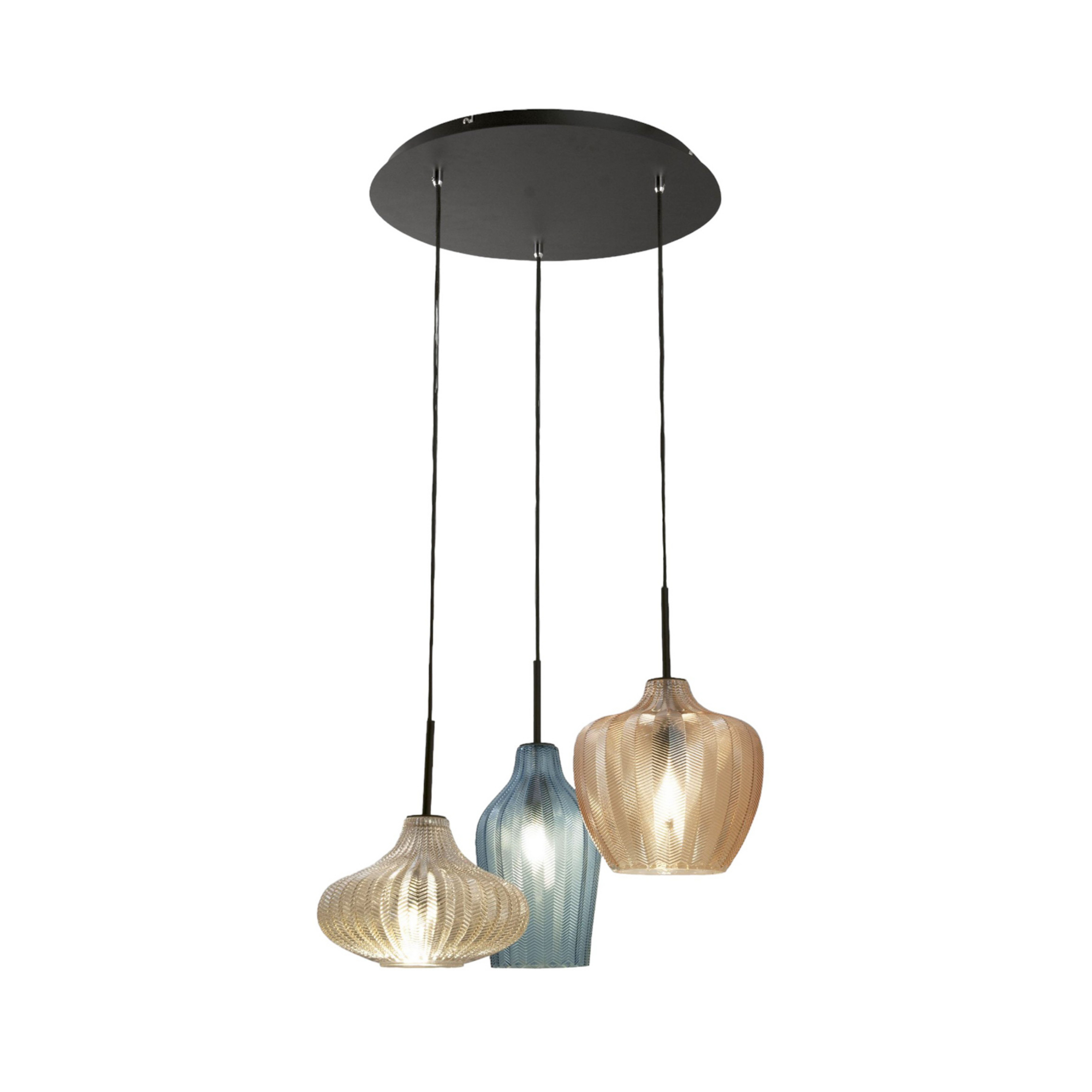 Hængelampe Olbia, Ø 50 cm, 3 lyskilder, rav/blå/beige, glas