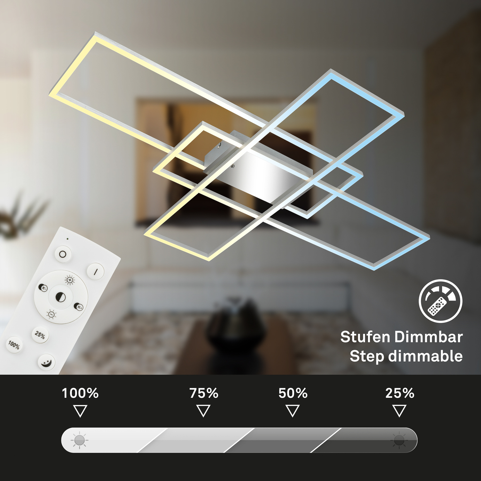 Roami LED taklampe, 104x71 cm, aluminium-krom, CCT