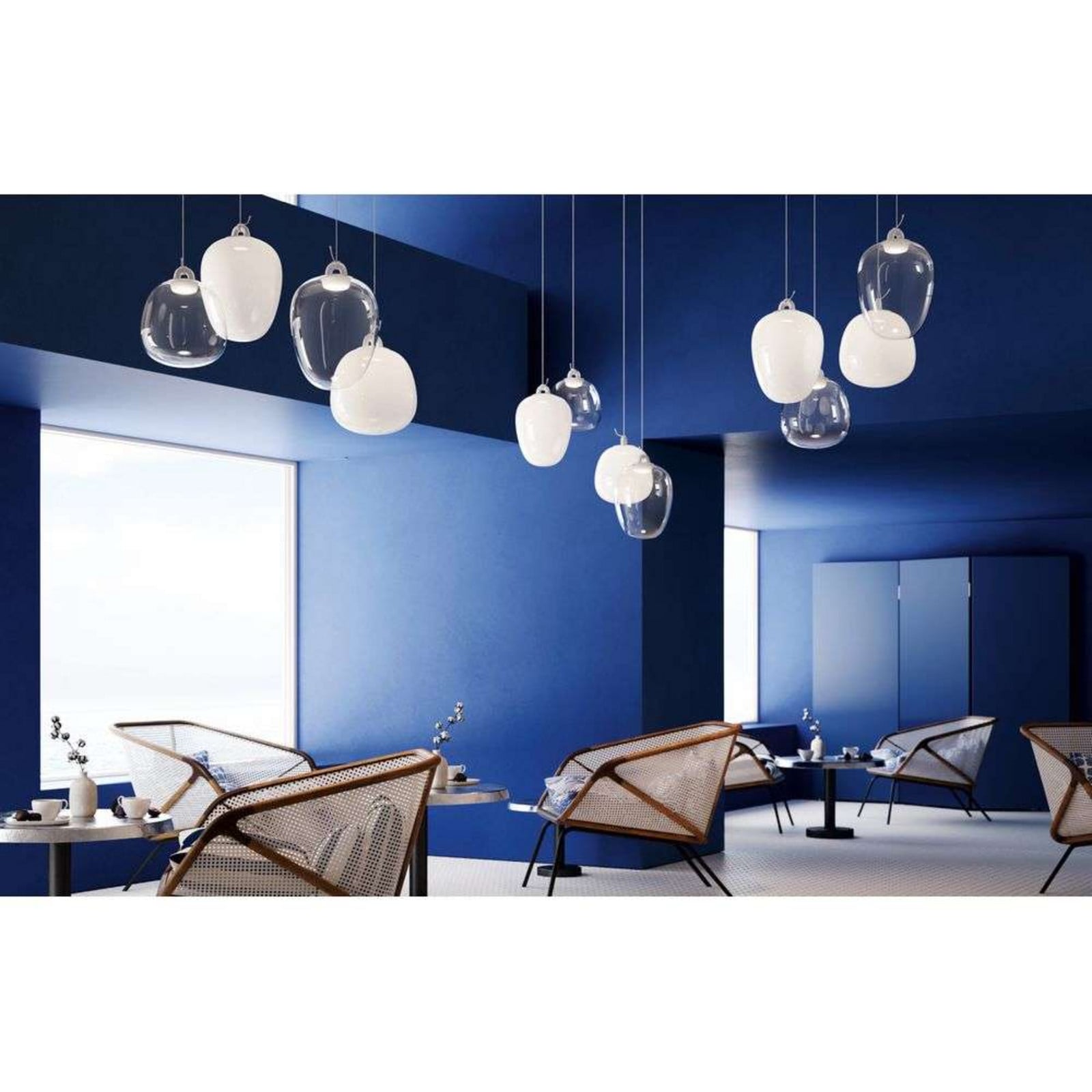 Oblò Pendel Medium 3000K Glossy Røg/Hvid Lodes - Stue - Glas