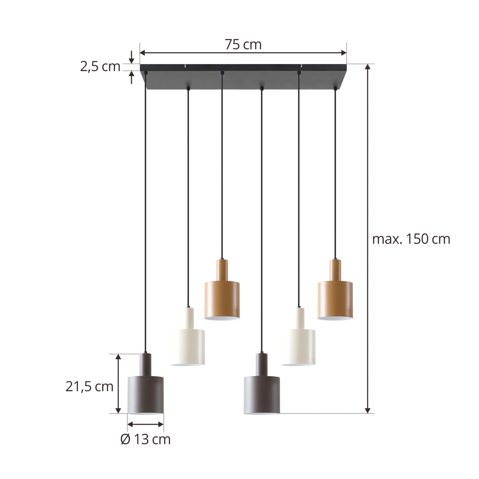 Lindby hanging light Ovelia, black/brown/beige, 6-bulb, iron
