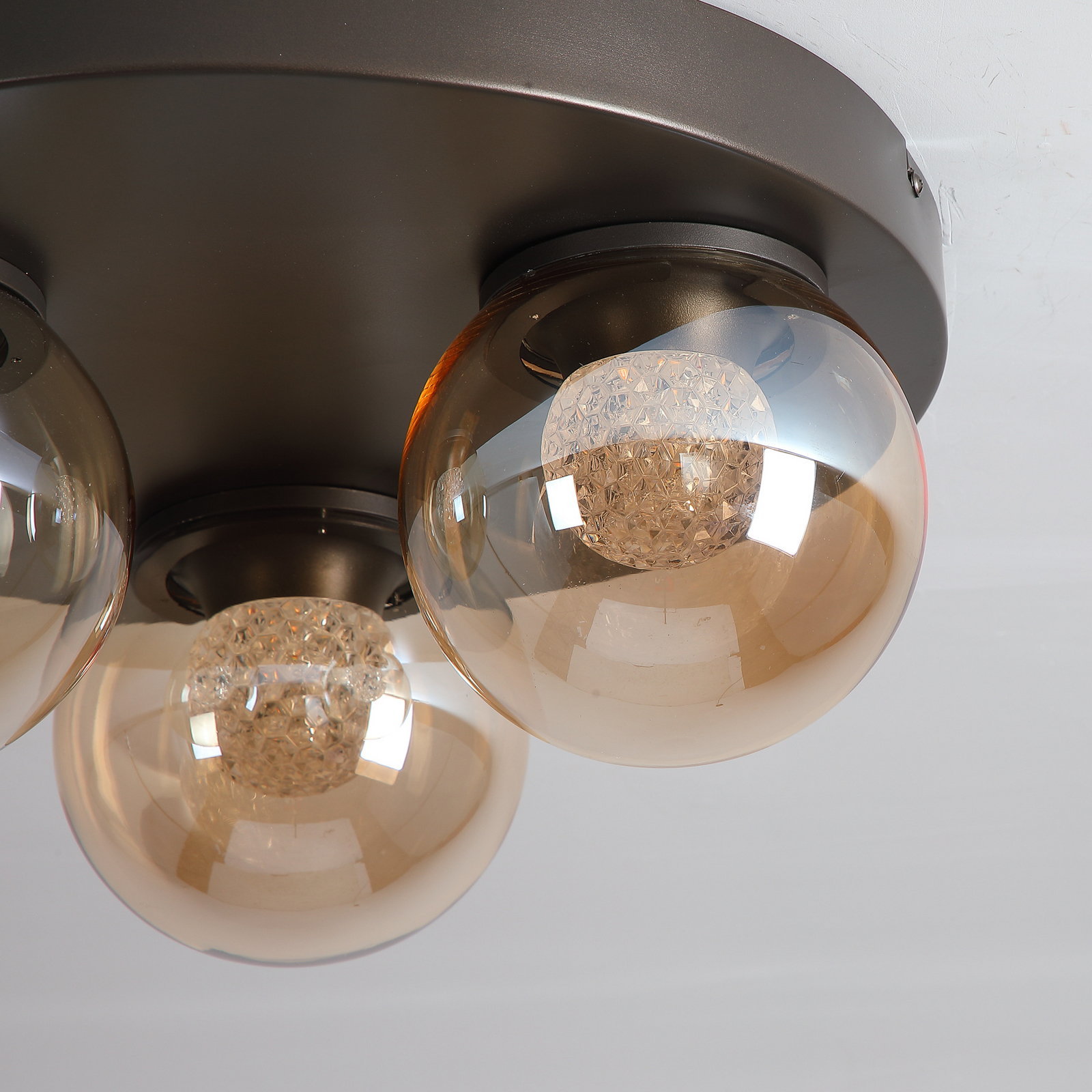 Plafón LED Solis, 3 luces, redonda, color bronce, cristal, 2.700 K