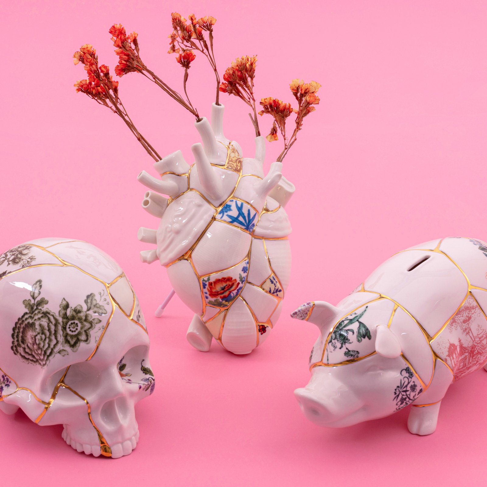 Love In Bloom Kintsugi Porcelain Heart Vase - Seletti