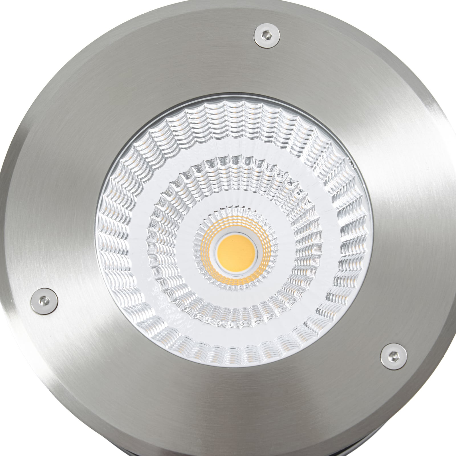 Arcchio LED-lattia-upotusspotti Thentos, Ø 18 cm, 60°, nikkeli, IP67