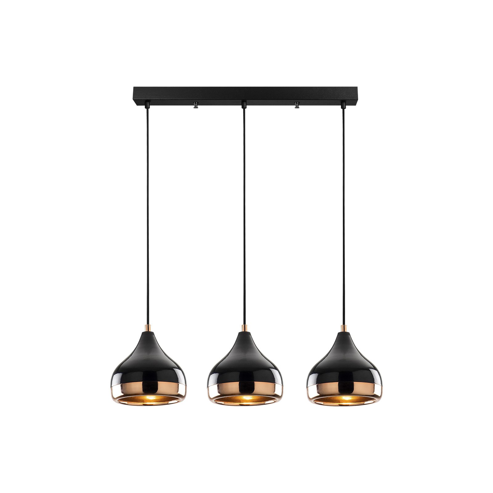 Hanglamp Yildo 6877 3-lamps lineair zwart/koper