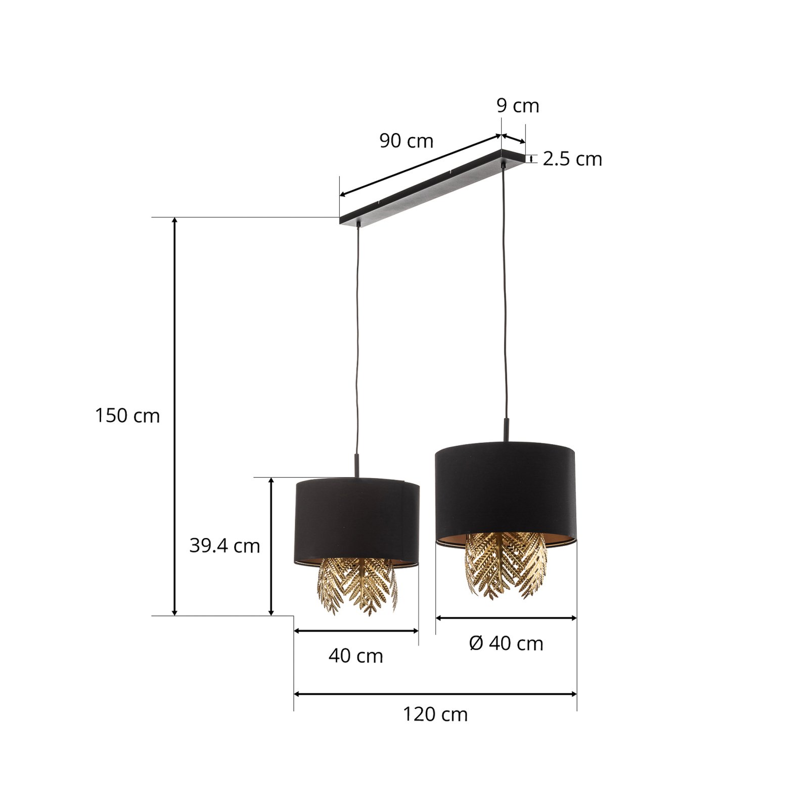 Lucande Malviras hanglamp, blad decoratie 2-lamps.