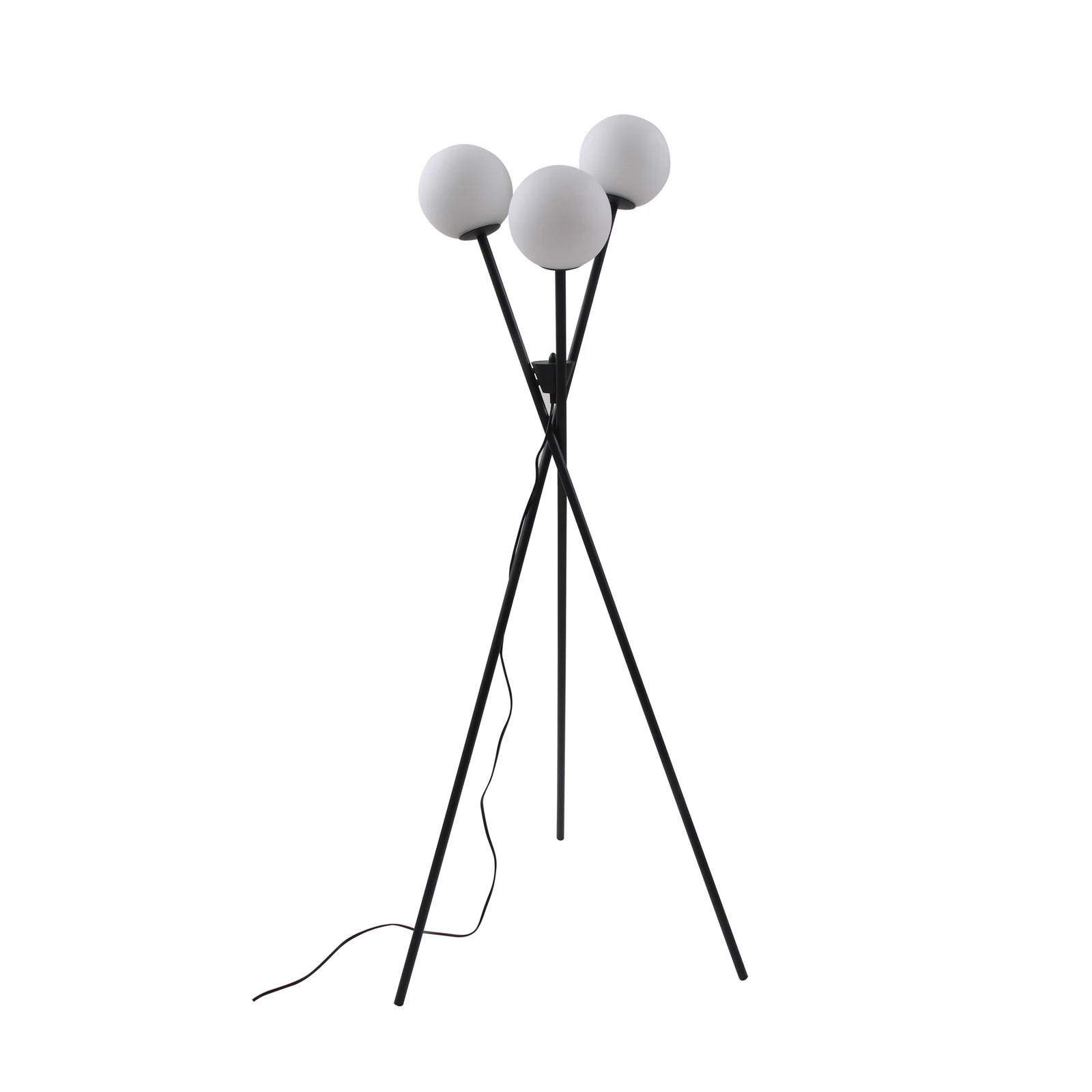 Stojací lampa Lucande Visata, černá, sklo, 3 světla, stativ