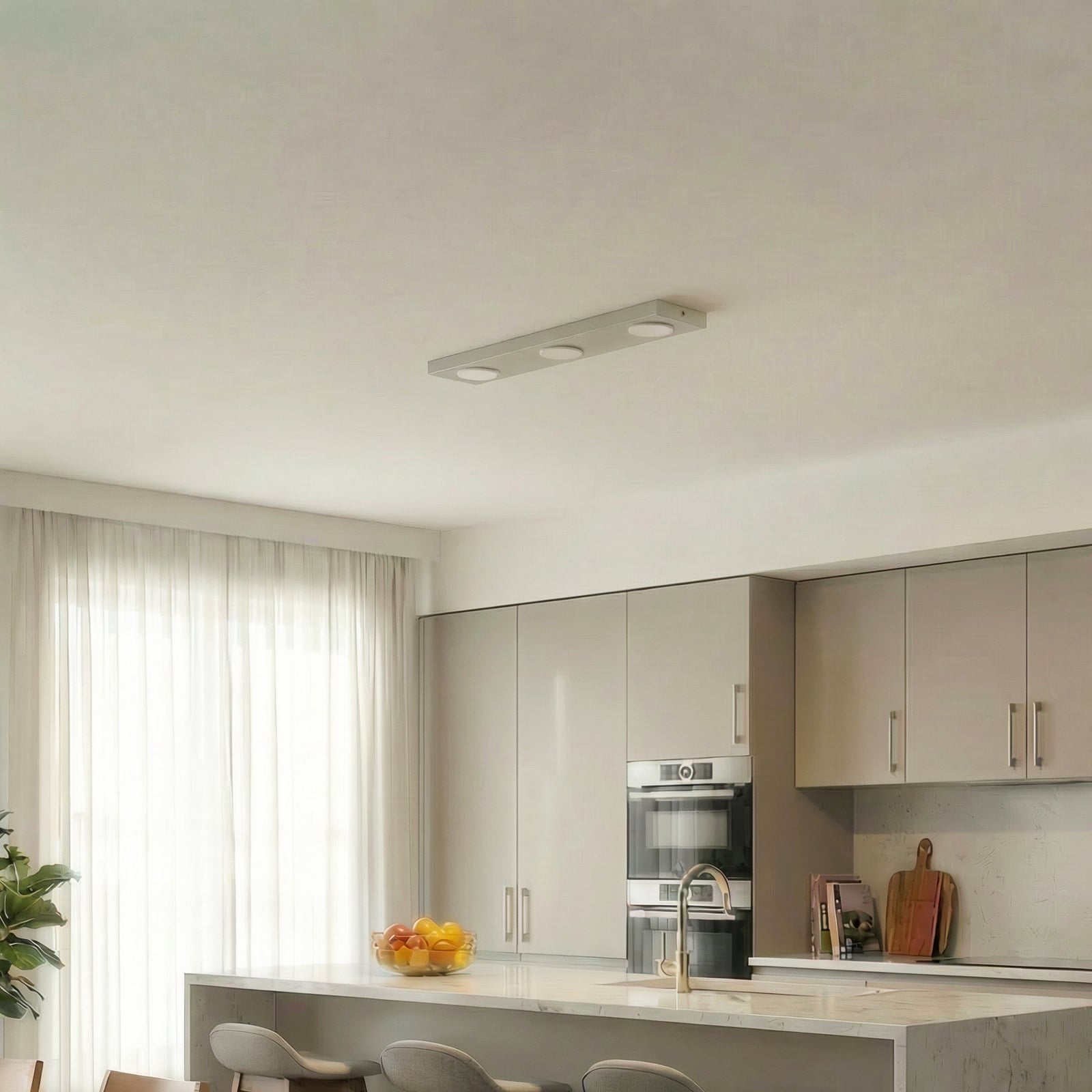 Deckenlampe Hero grau-beige, 55 x 12 cm, 3-fl., Metall GX53