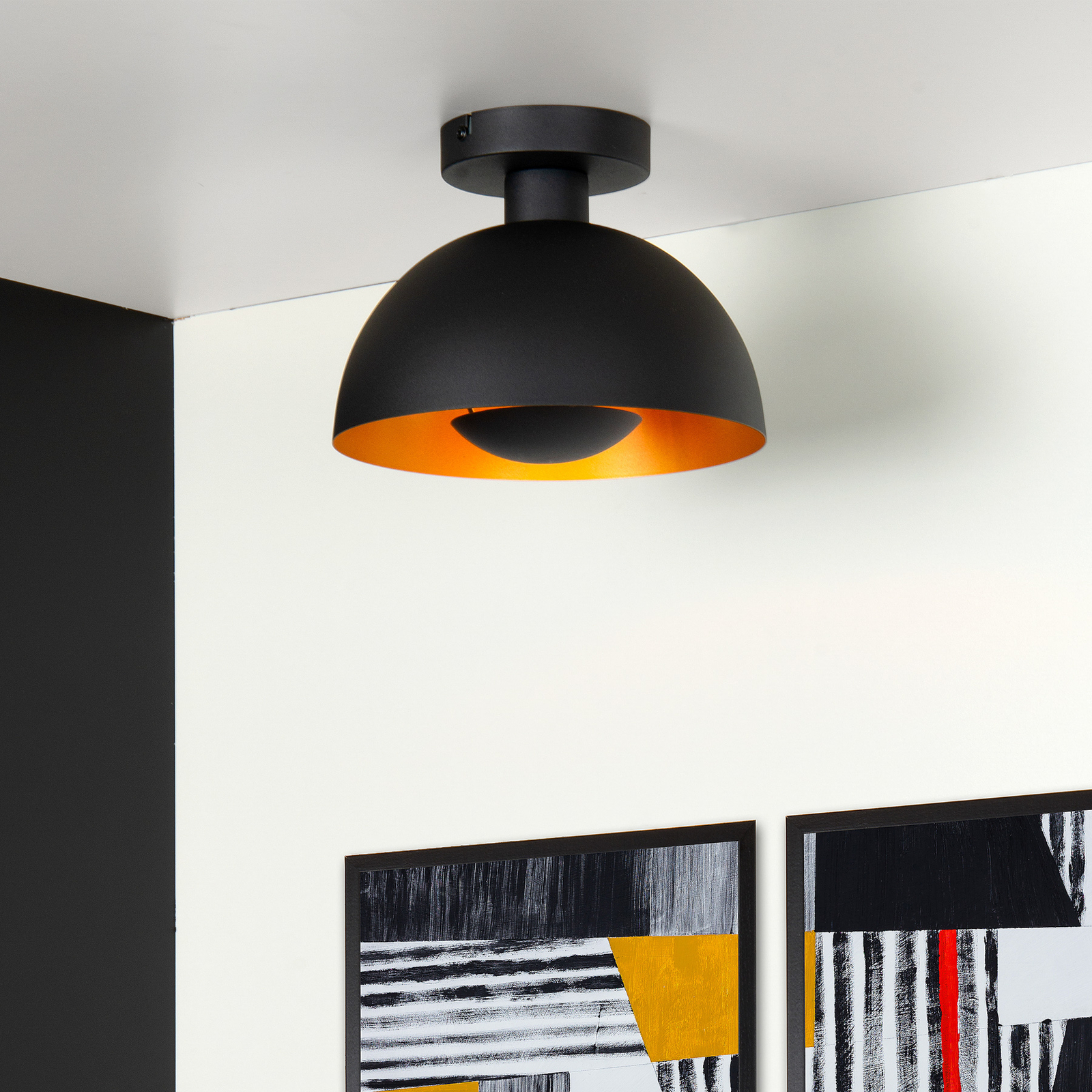 Plafondlamp Siemon van staal, Ø 25 cm, zwart