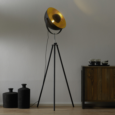 Driepotige vloerlamp Lenn, zwart-goud