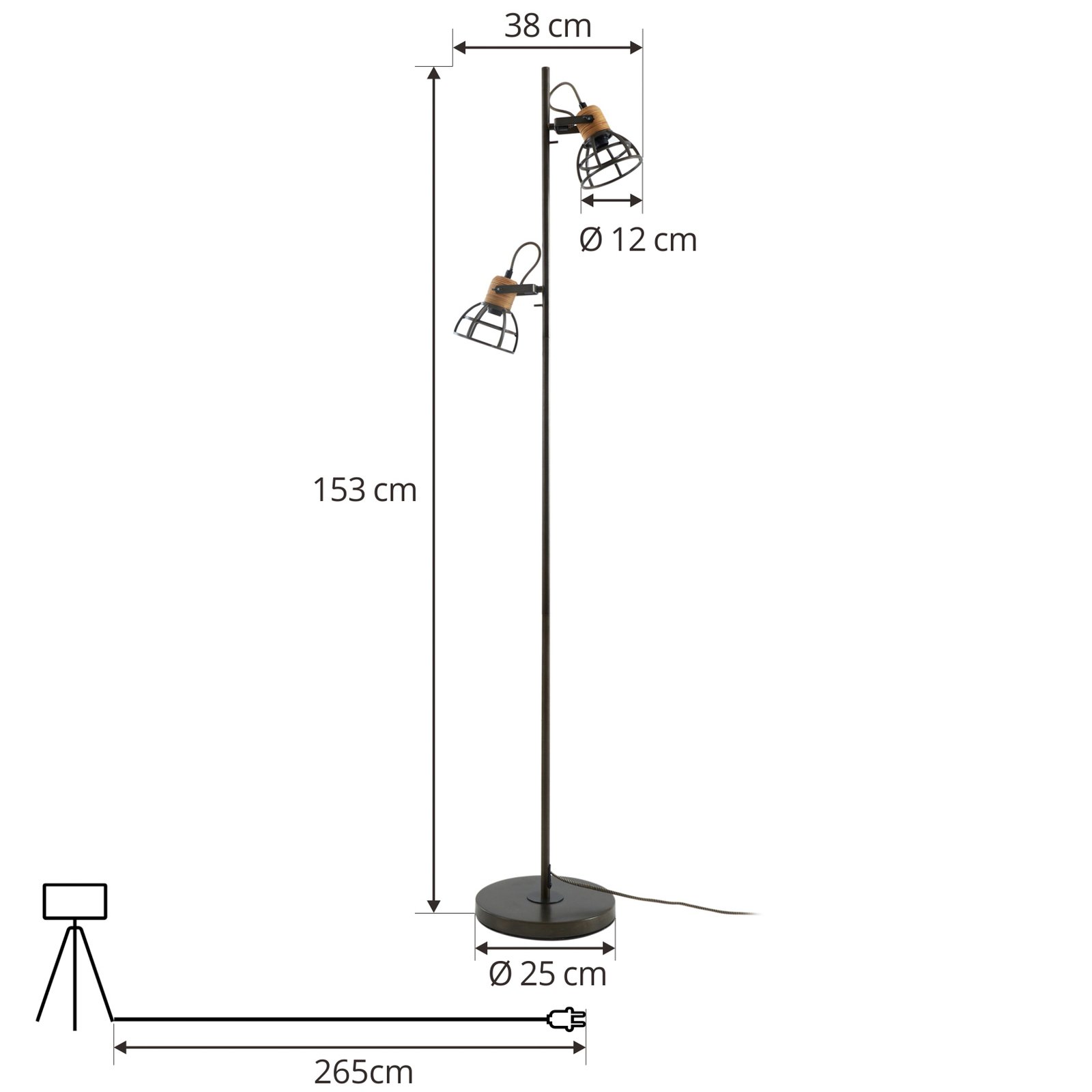 Lucande Arinthea vloerlamp, 2-lamps, zwart, staal, E14