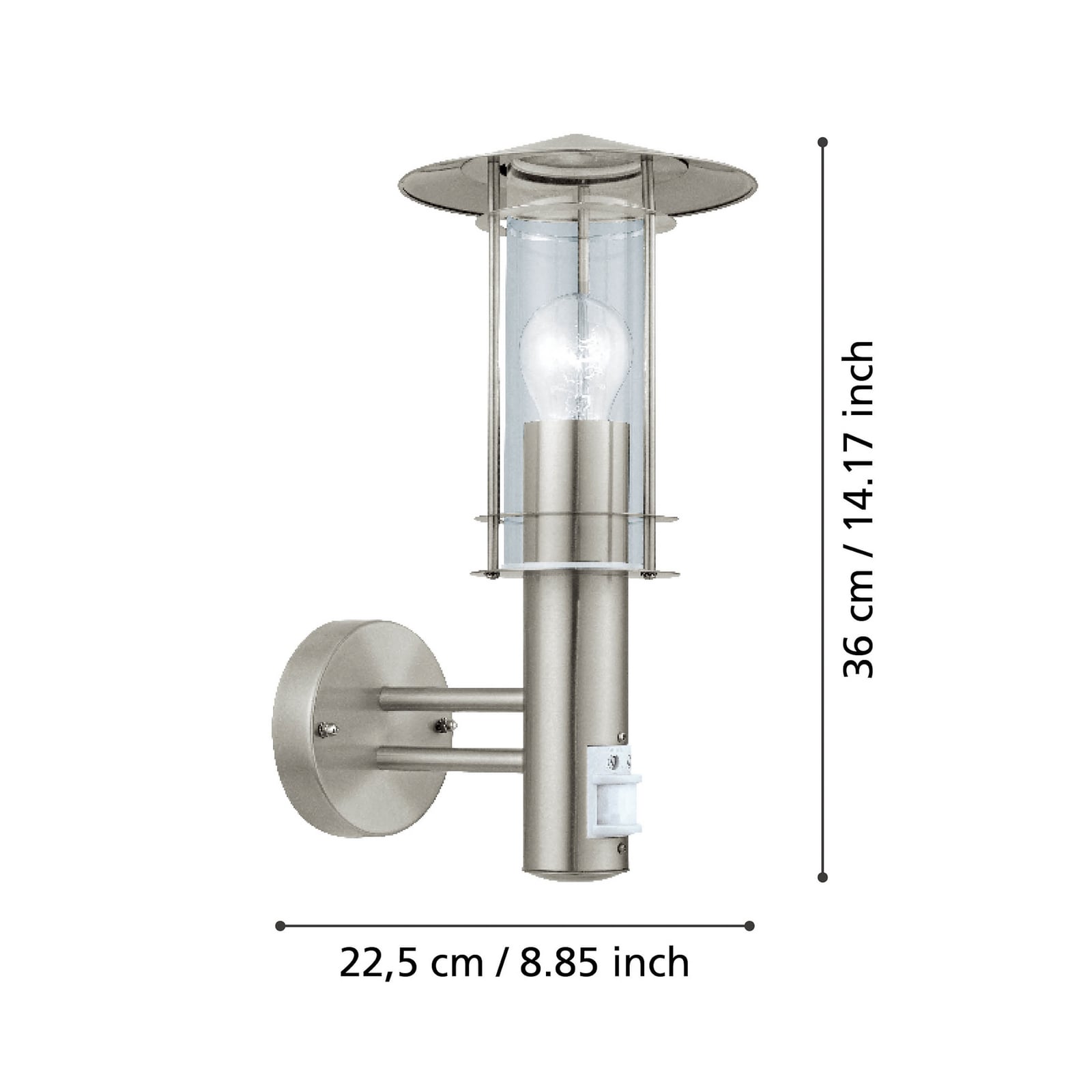Āra sienas lampa Lisio, nerūsējošā tērauda krāsā, augstums 30 cm, sensors