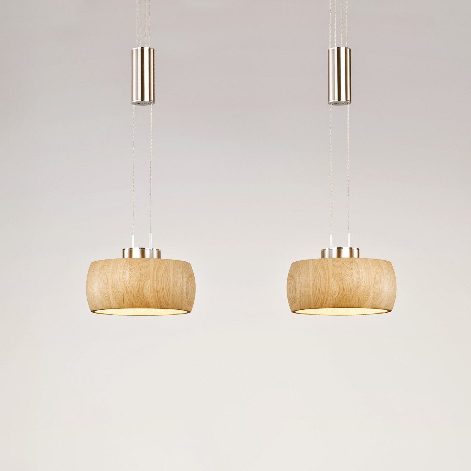 LED-ripustusvalaisin Shine-Wood, tammi/nikkeli, 65 cm, 2-valo.