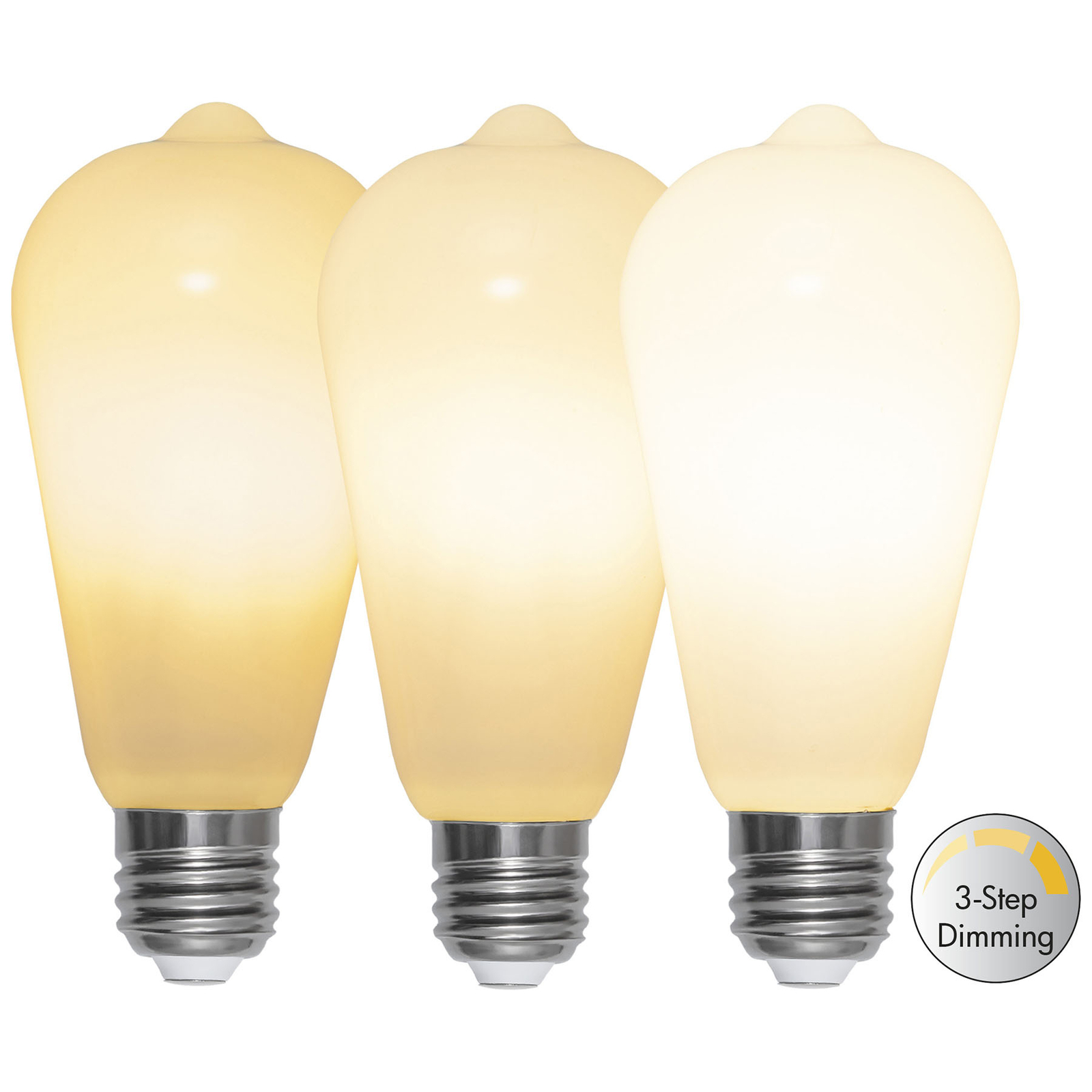 LED-rustikkpære E27 ST64 6,5W 3-trinns dim, opal