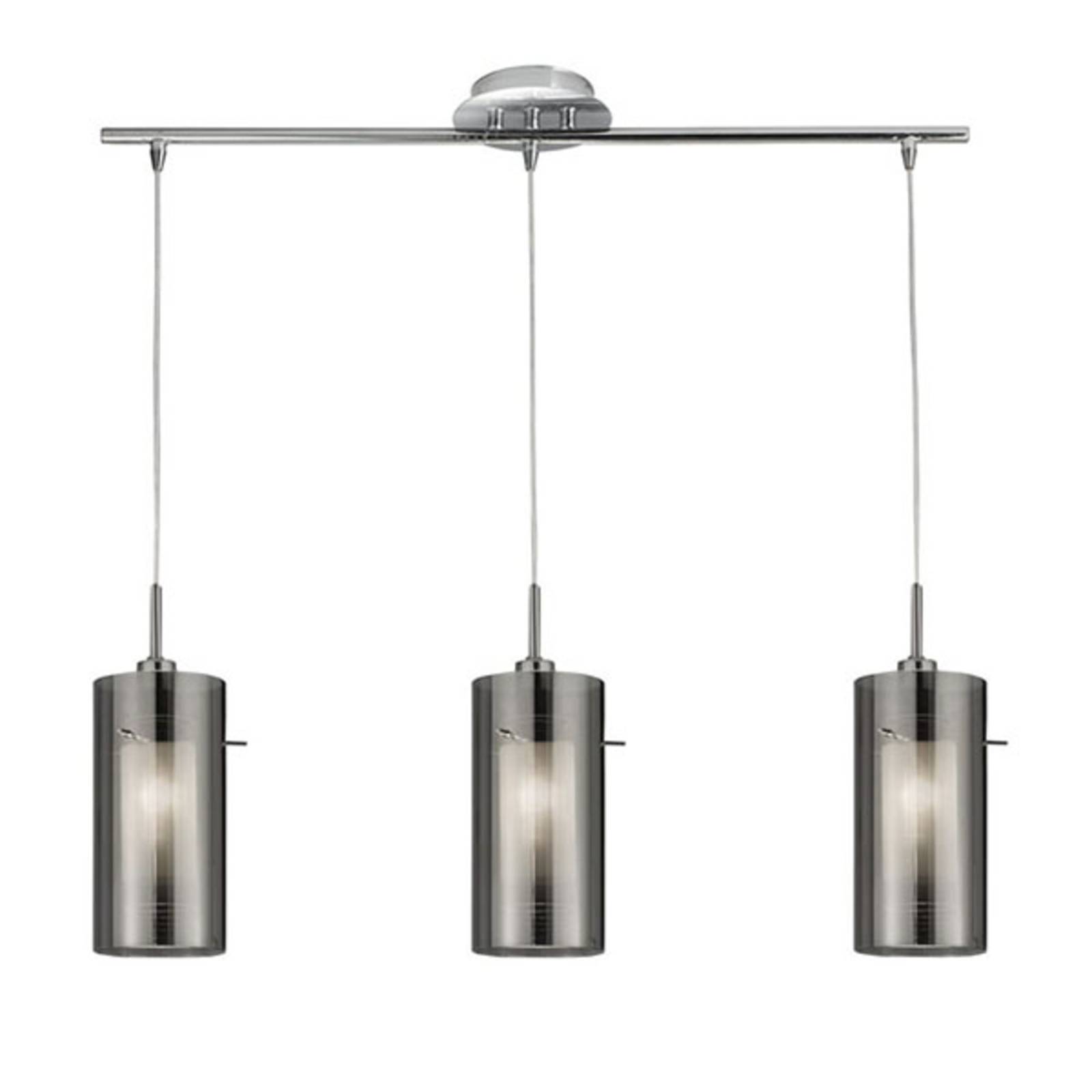 Hanglamp Duo 2 rookglas/chroom lang 3-lamps