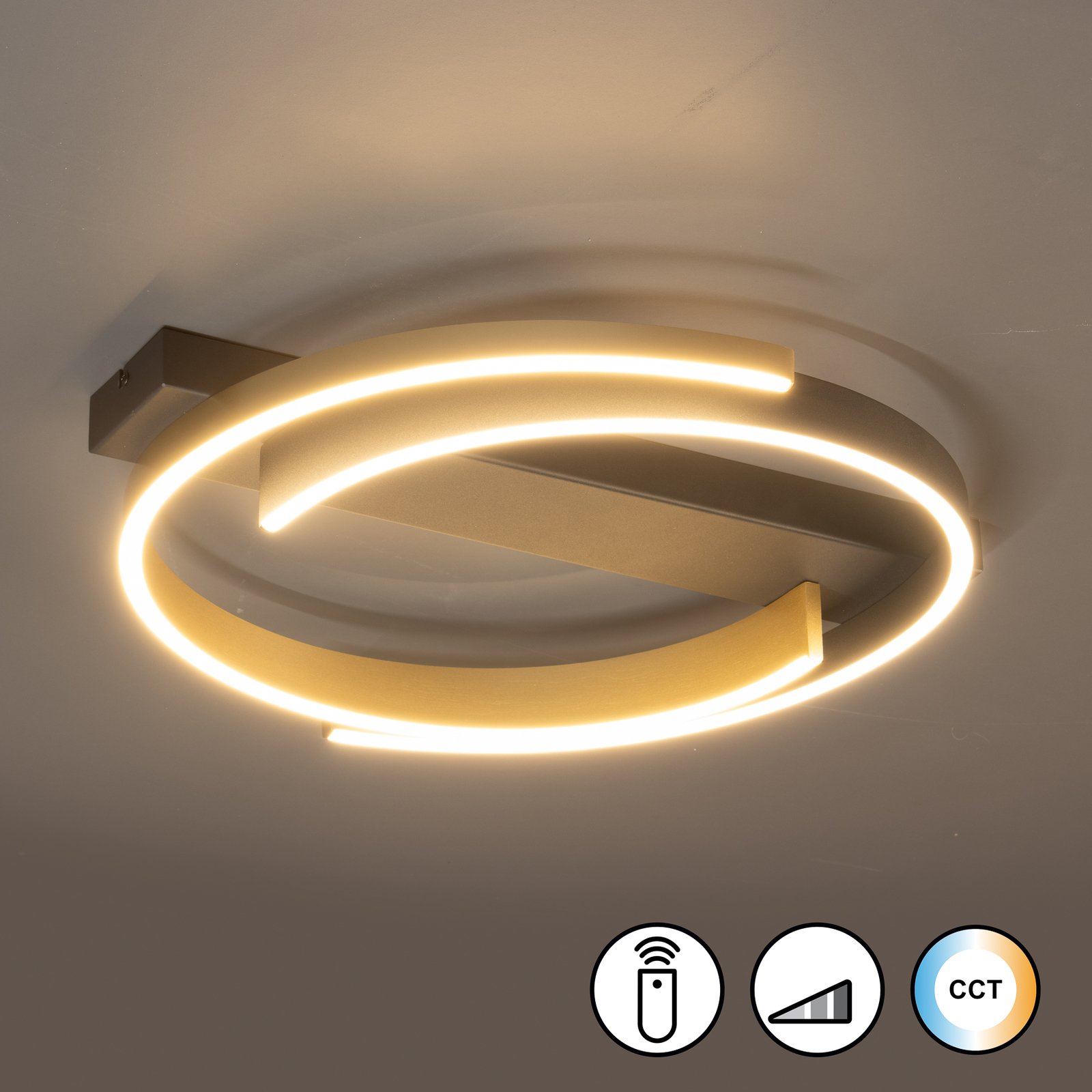 Circly LED ceiling light, metal, remote control, CCT, dimmable