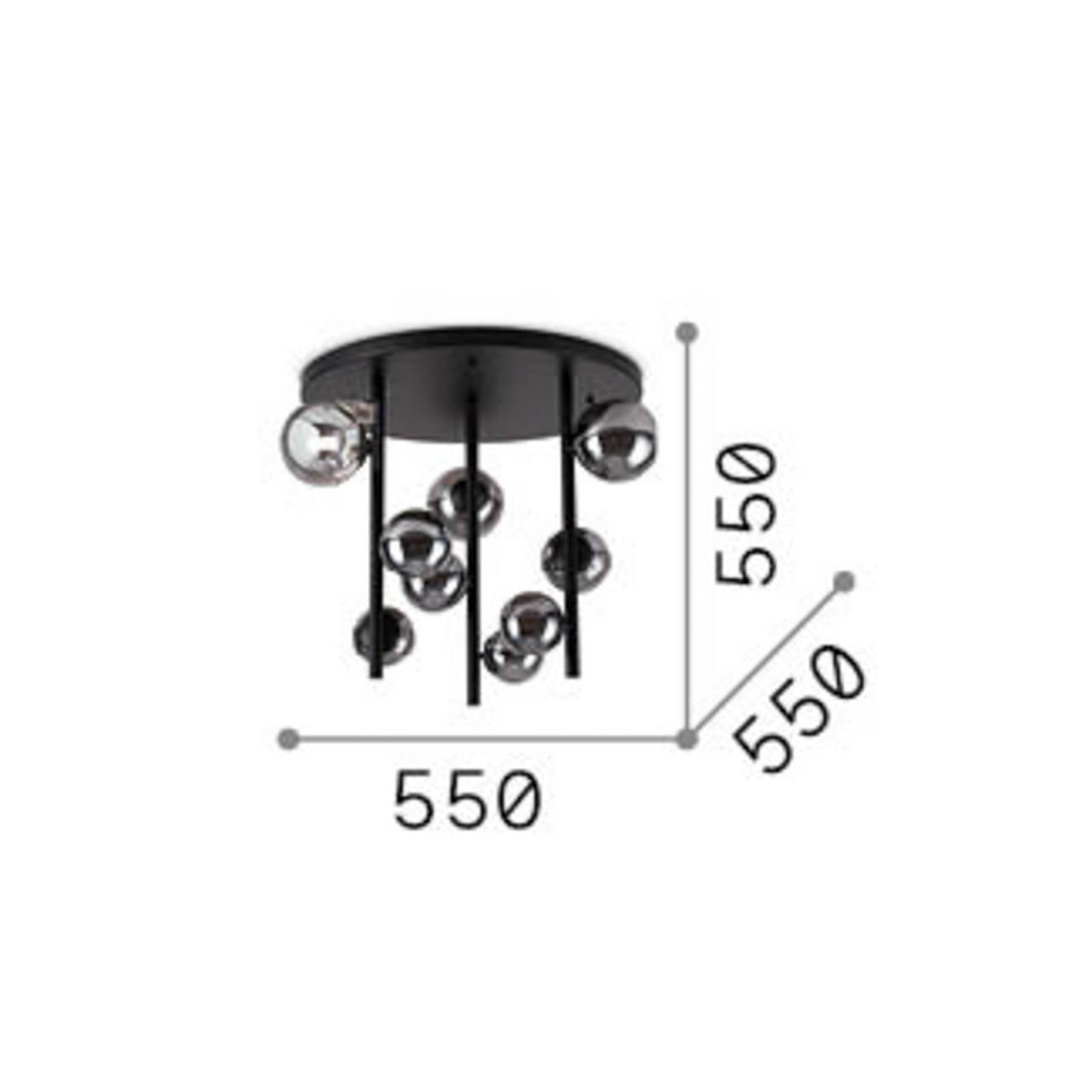 Plafonnier IDEAL LUX Perlage noir/ambre, Ø 50 cm, à 9 lampes