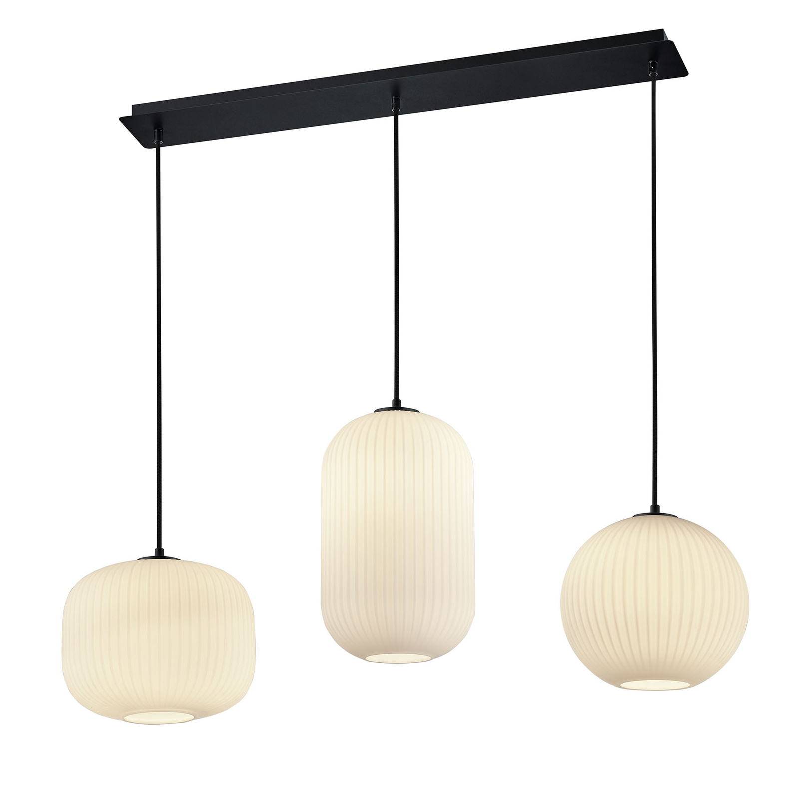 B-Leuchten Loft linear pendant light, 3-bulb, for Living / Dining Room, metal, fabric, glass, E27, 60 W, energy efficiency: A++, L: 100 cm