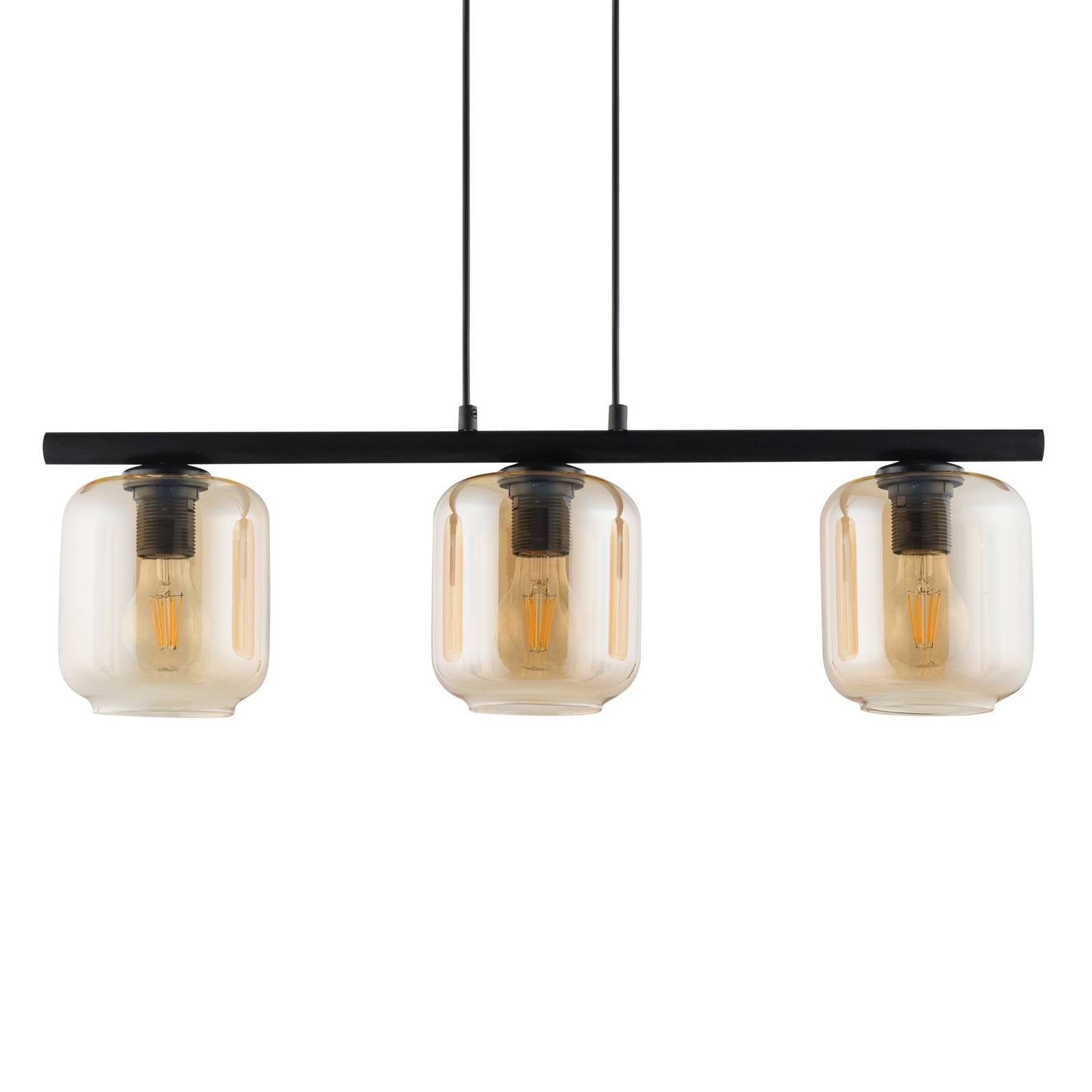 Hänglampa Kanja, 3 lampor, svart/amber
