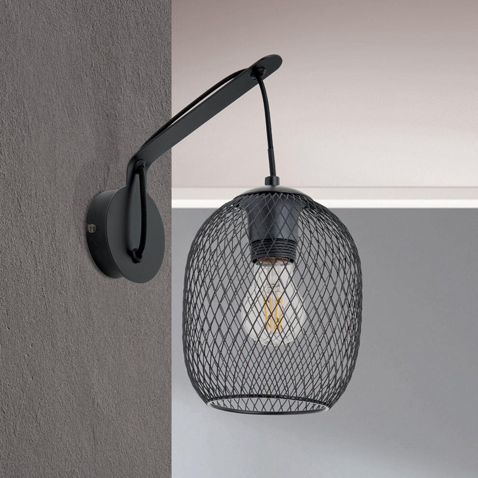 Georgina wall light with a cage lampshade