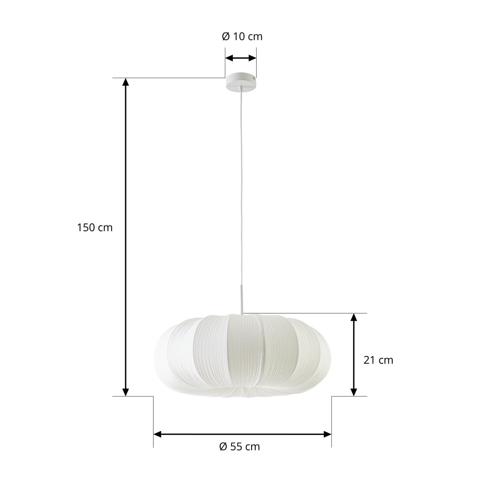 Suspension Marielle, 3 x E27, tissu, Ø 55 cm, blanc - Lindby
