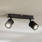 Modo takspotlight i rustfritt stål, svart versjon med to lamper