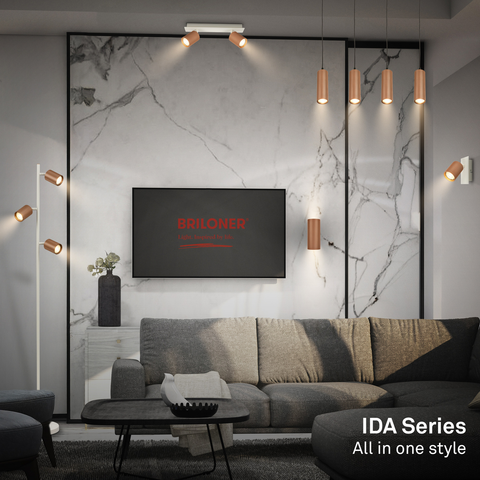 Suspension Ida, marron, à 4 lampes, longueur 76 cm, GU10 Suspension Ida, marron, à 4 lampes, longueur 76 cm, GU10