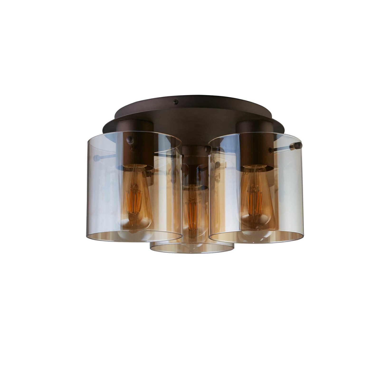 Sweden ceiling light, 3-bulb, mocha/amber, steel, glass, E27