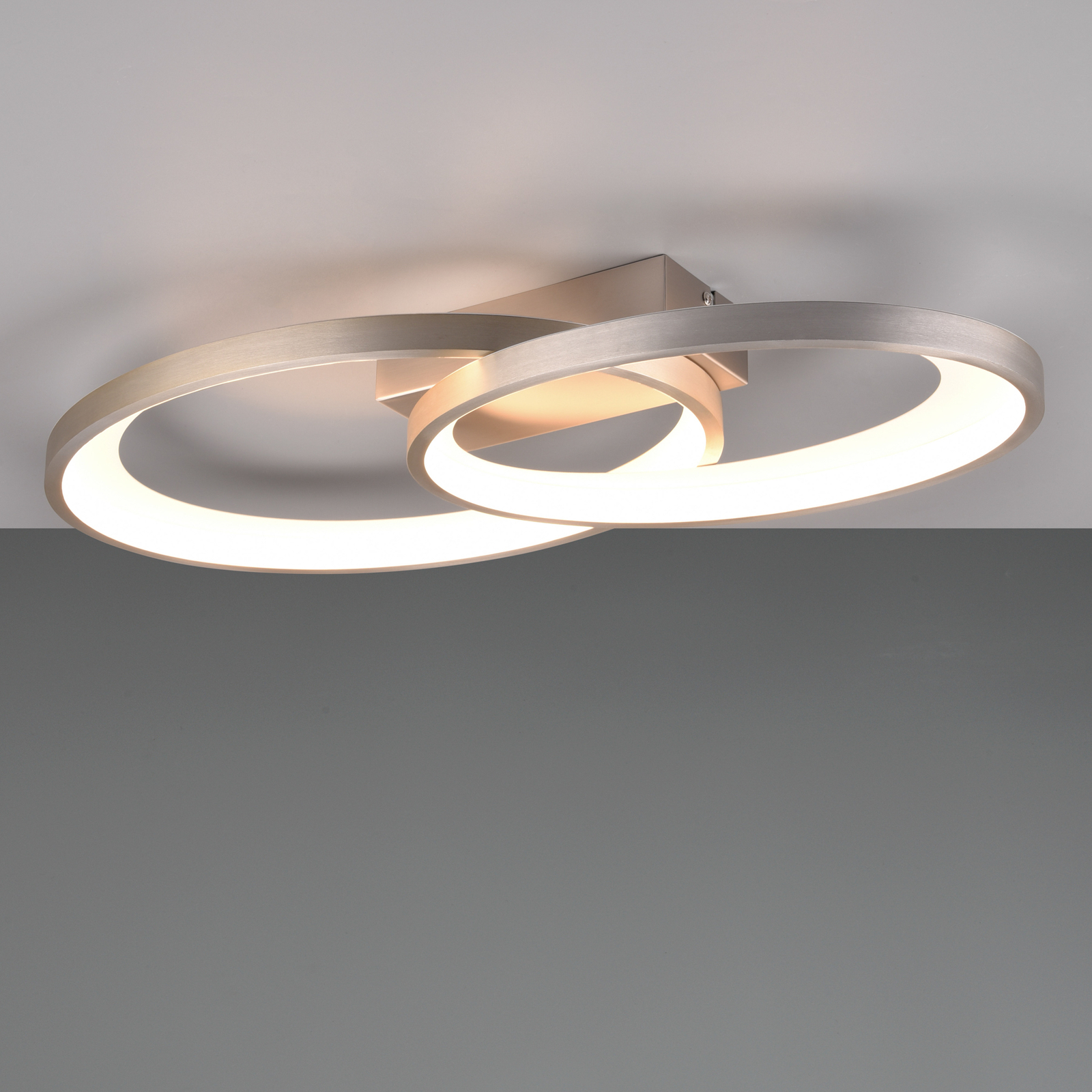 Malaga LED ceiling light with 2 rings, matt nickel