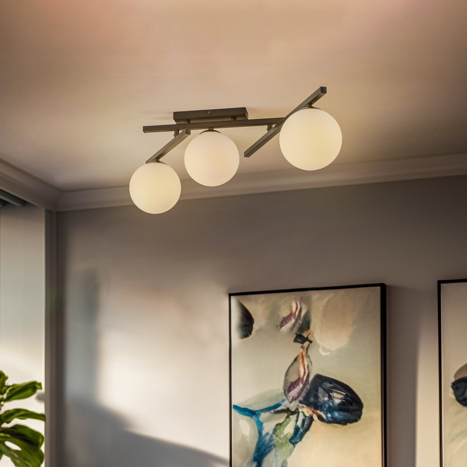 Smart ceiling lamp, black/opal, 3-bulb