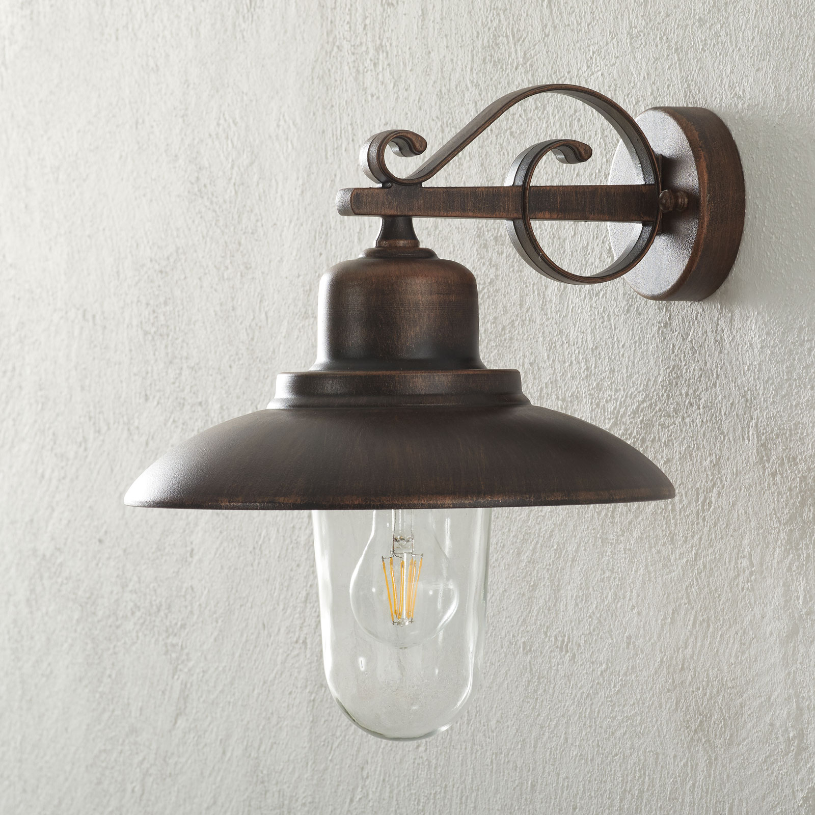 Moretti 4101 outdoor wall light, antique copper, die-cast aluminium, glass, E27, 52 W, energy efficiency: A++, W: 33.5 cm, H: 38 cm