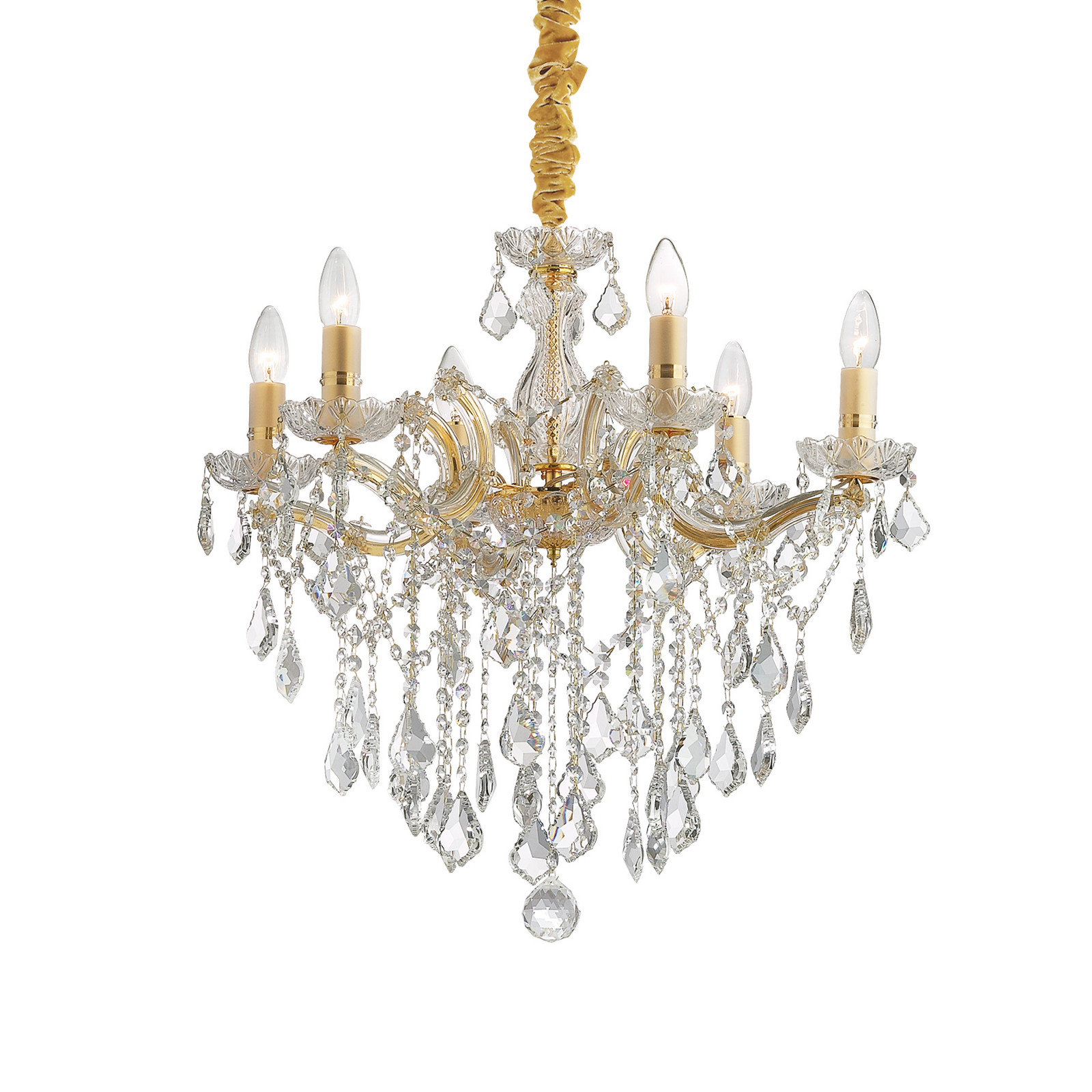 Lustră IDEAL LUX model Florian aurie cu cristale cu 6 becuri - Camera de zi / sufragerie - crom transparent - Sticlă