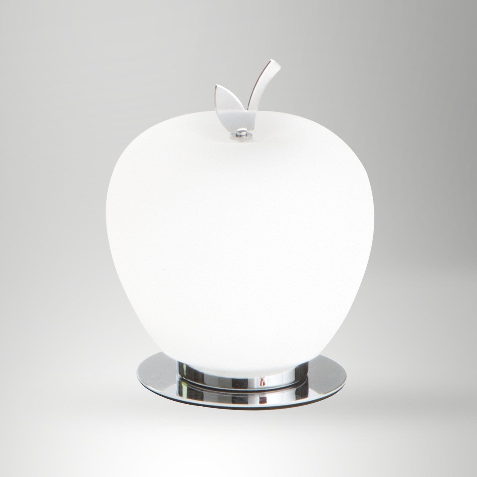 Lampada da tavolo LED Wendy, bianco/cromo, a forma di mela, in vetro,