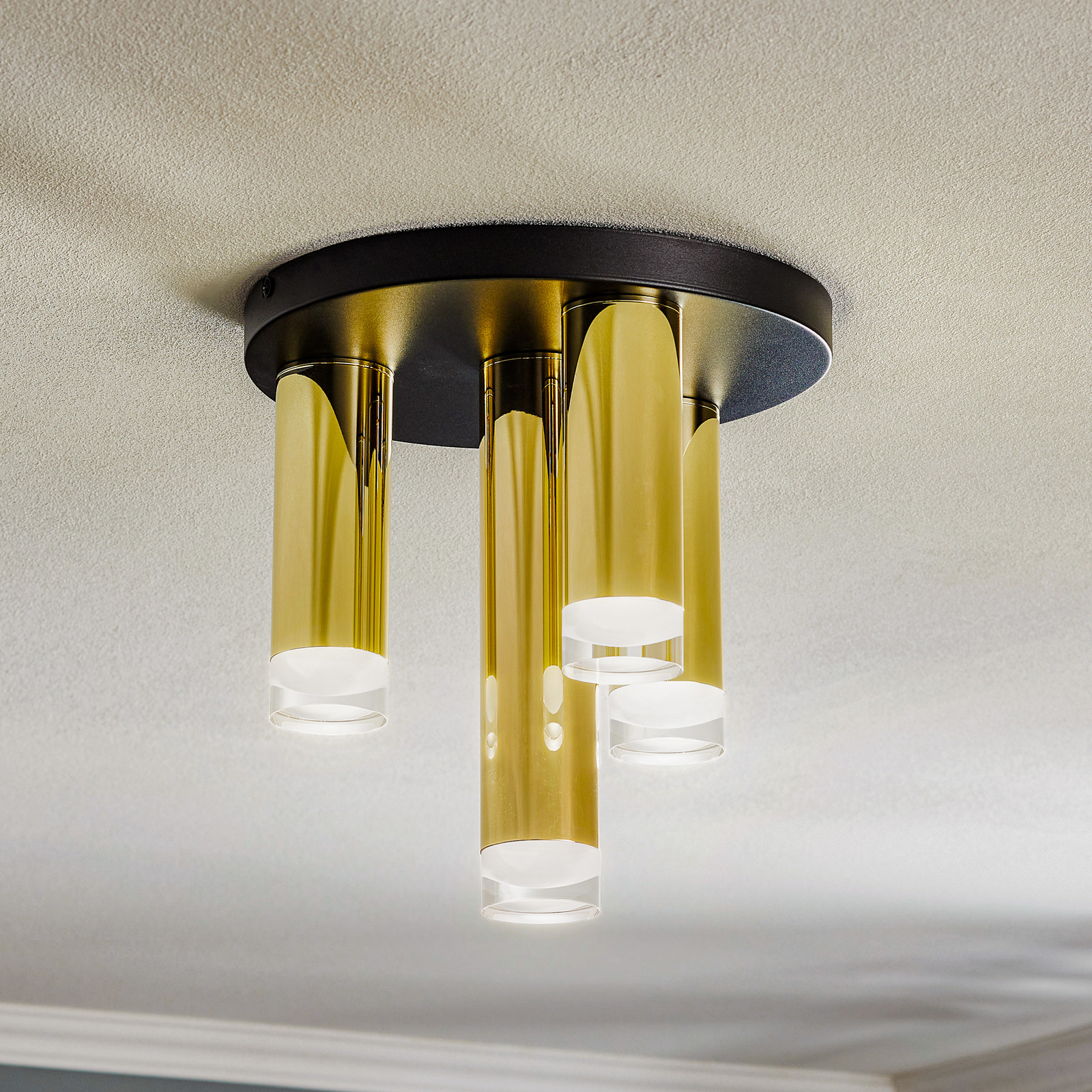 Shine ceiling light, 4-bulb, round, gold