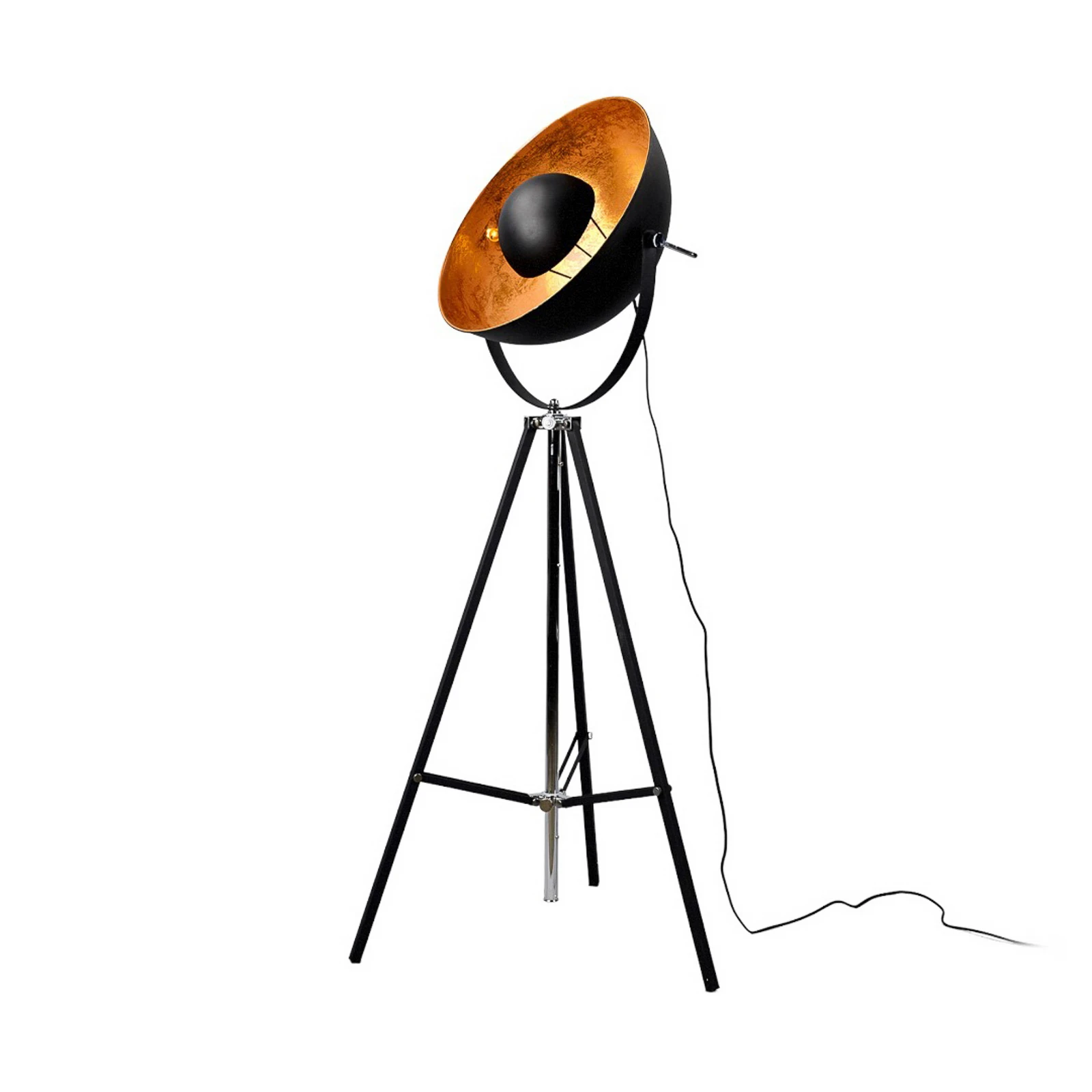 Lampe sur pied Mineva de Lindby. Noir/doré, métal, hauteur 180 cm