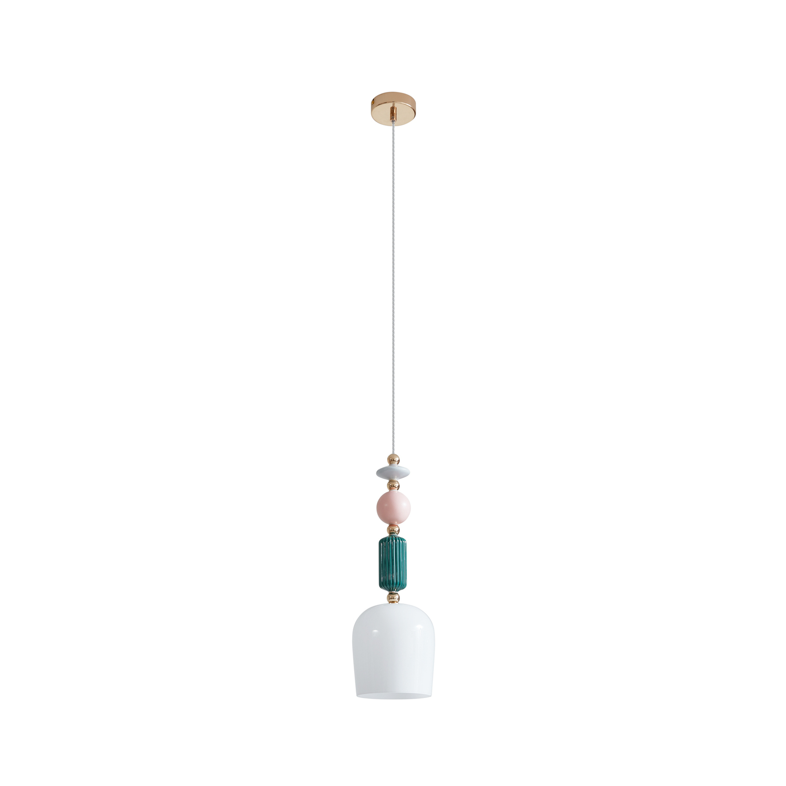 Lámpara colgante Lindby Ysoria, gris/rosa/verde, cerámica, Ø 16 cm