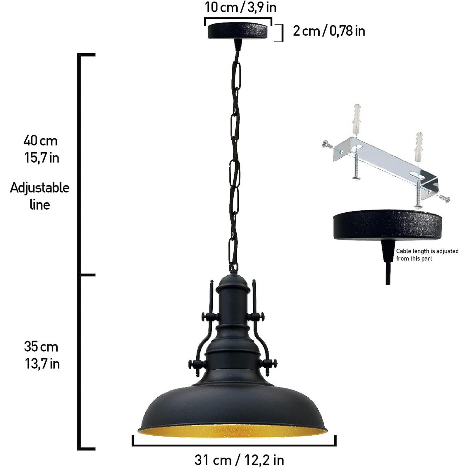Suspension Nota, noir, Ø 31 cm, métal, E27 Suspension Nota, noir, Ø 31 cm, métal, E27