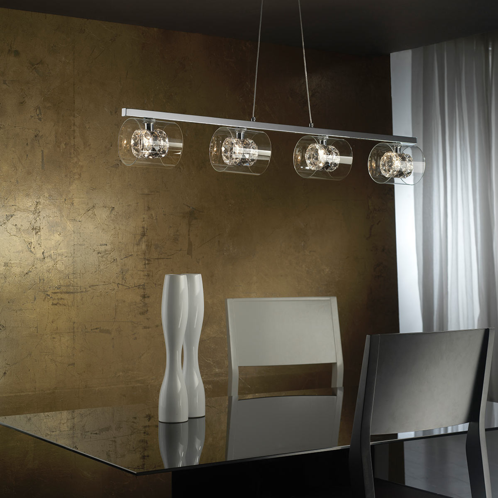 Flash LED pendant light with crystal rings