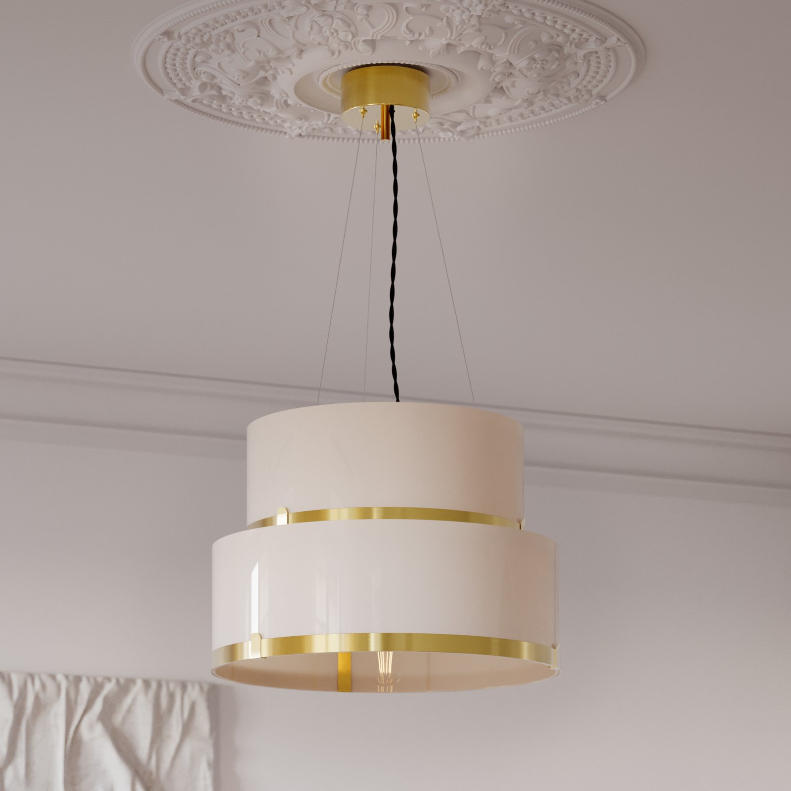 By Rydens pendellampe Marcel, messing/hvit, Ø 50 cm