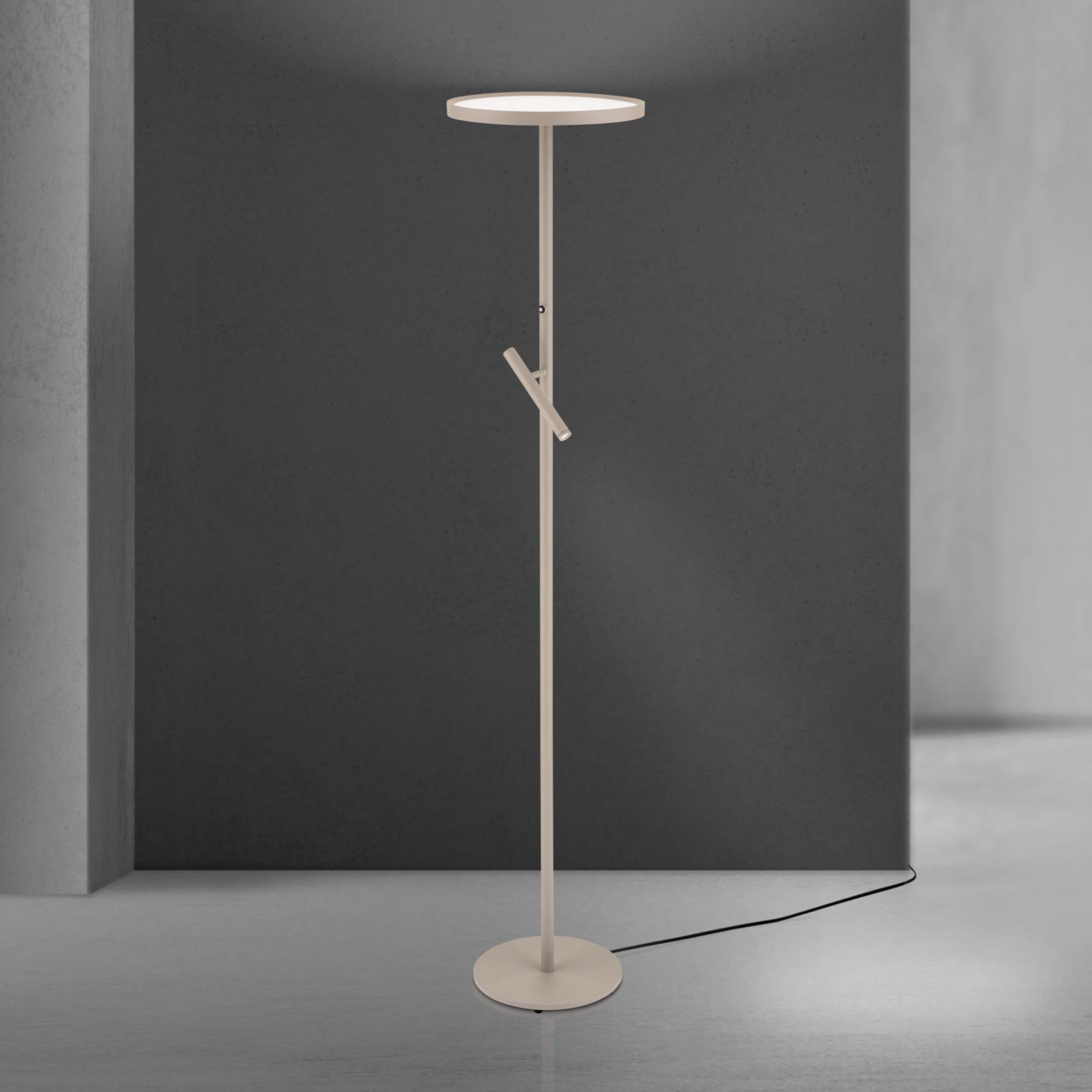 LED vloerlamp Teide, kaki, metaal, leeslamp, dimmer