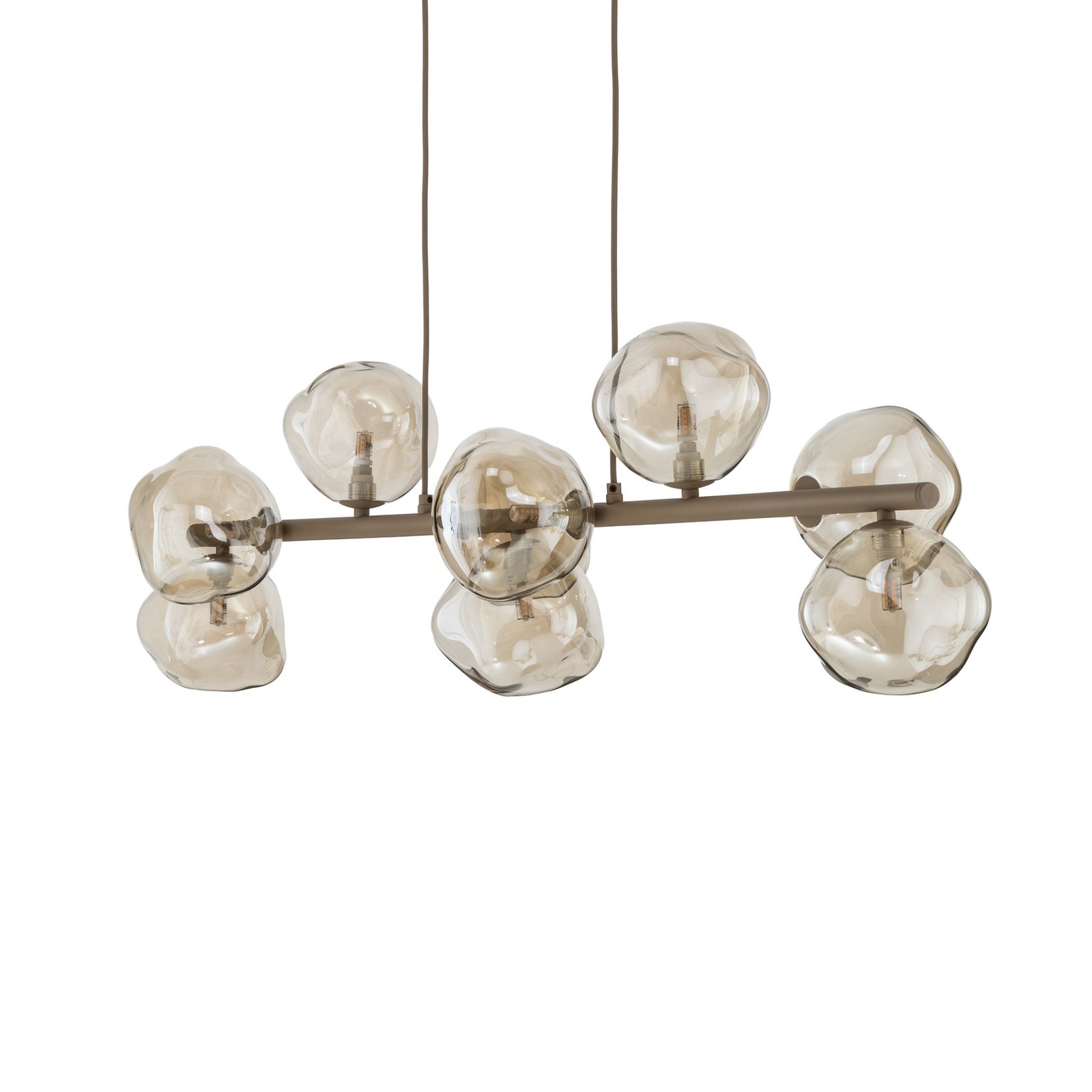 Lava pendant light, beige, 9-bulb, glass, length 116 cm, G9