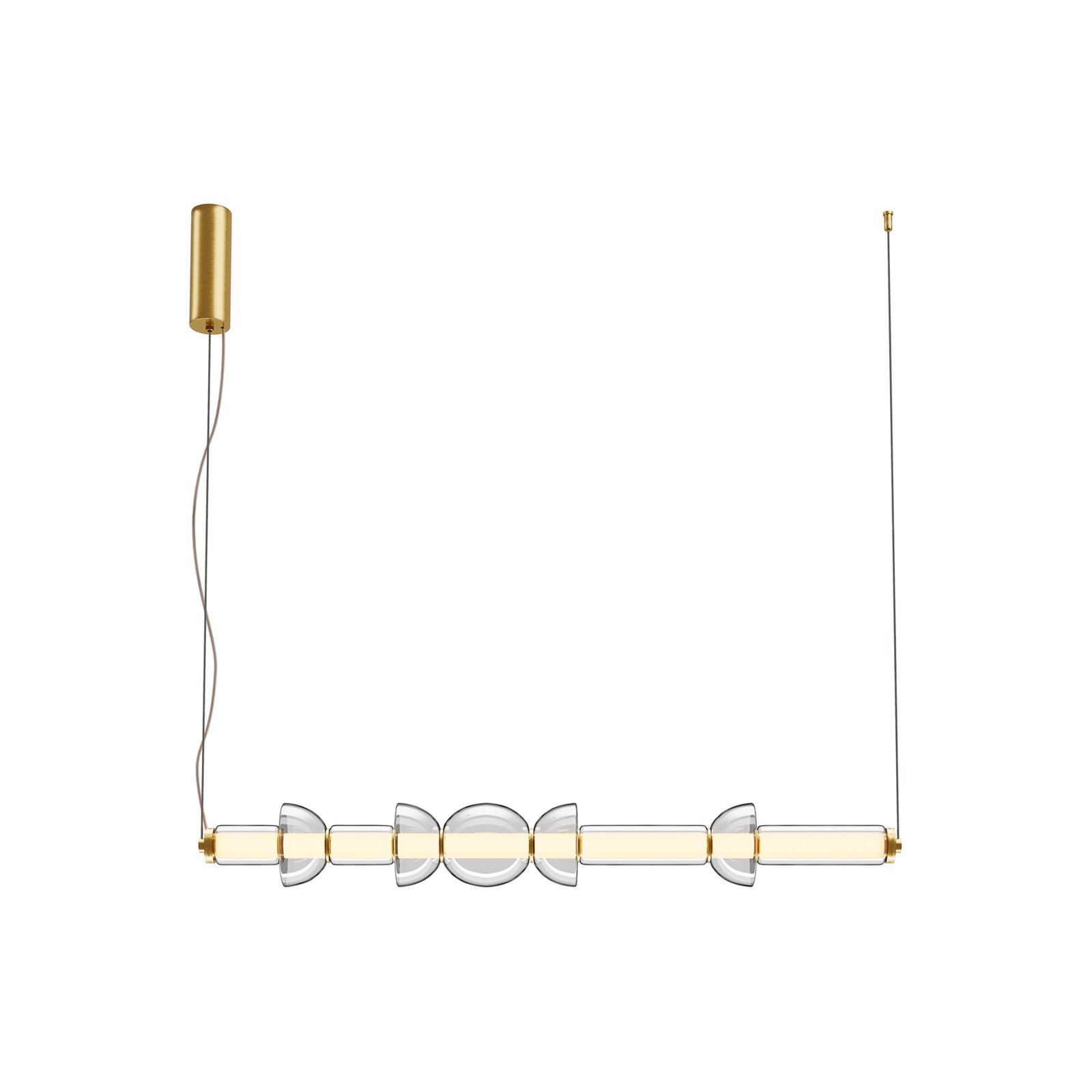 Maytoni Cosmo LED pendant light, brass, length 98 cm, glass