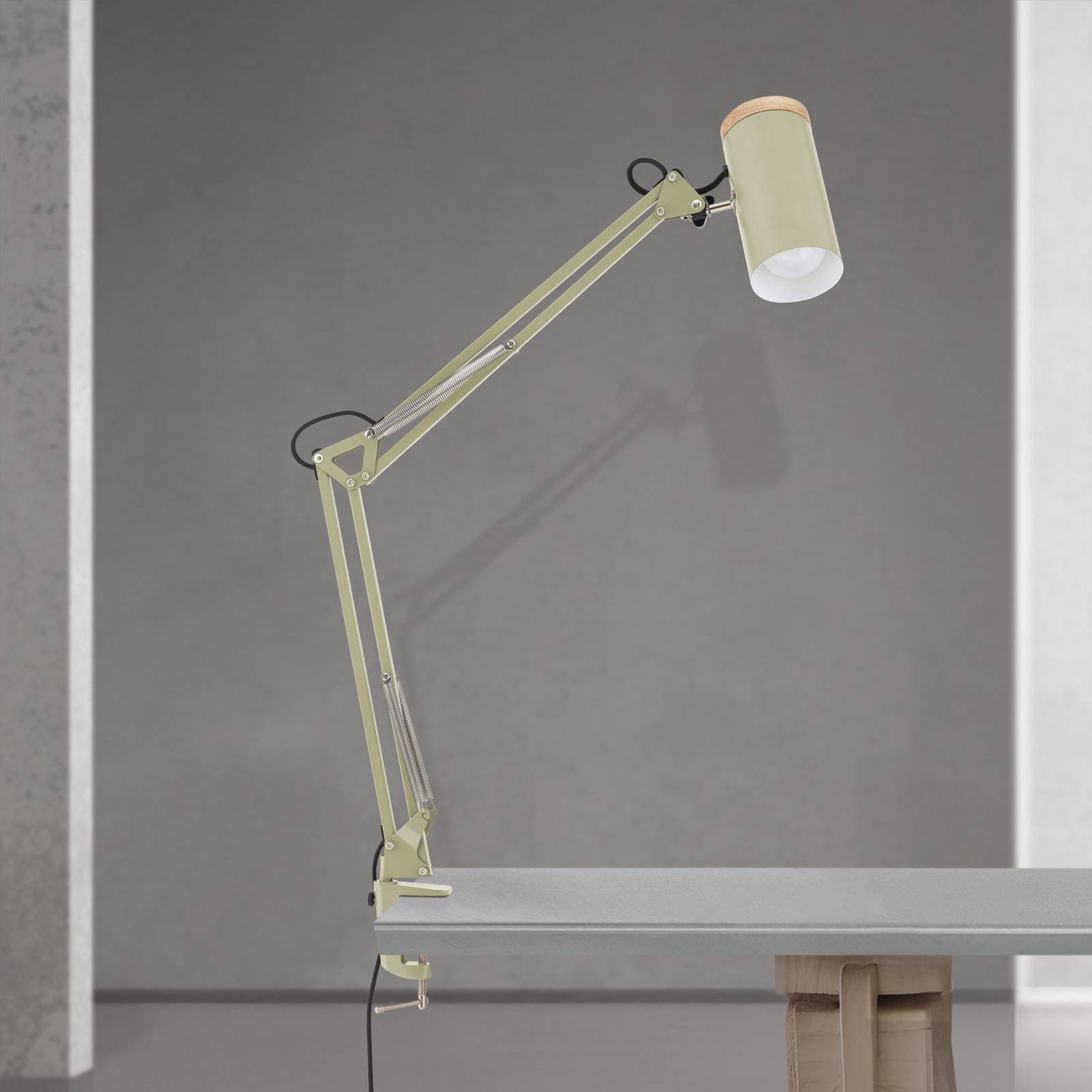 Lampa stołowa Gili, jasnozielona, zacisk, stal, wysokość 75 cm, E27